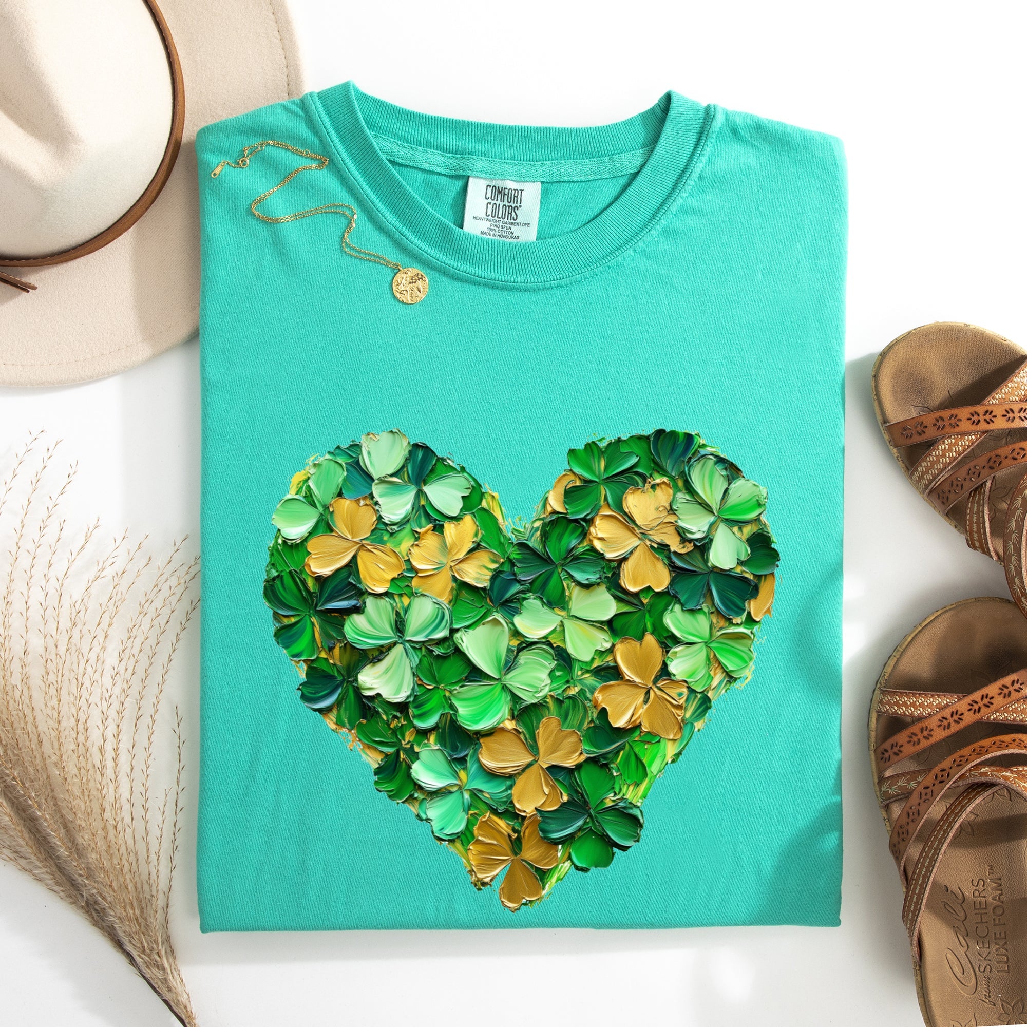 Painted Shamrock Heart Leprechaun Clover St Patrick's Day Vintage Stencil Comfort Colors Tee