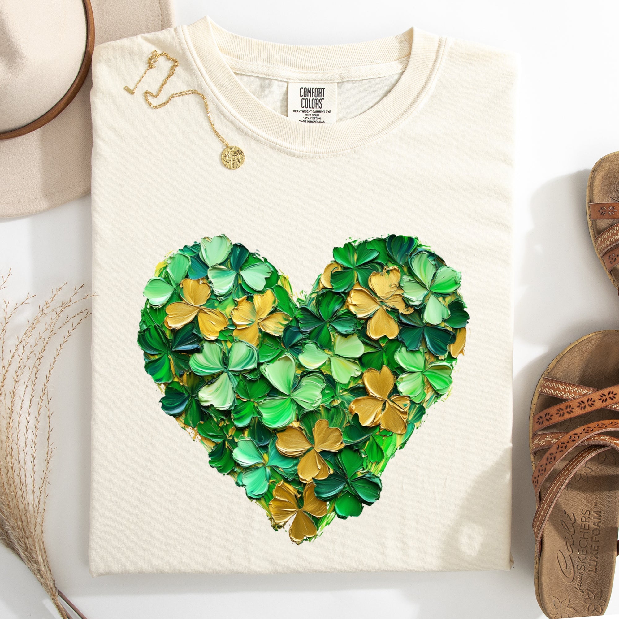 Painted Shamrock Heart Leprechaun Clover St Patrick's Day Vintage Stencil Comfort Colors Tee