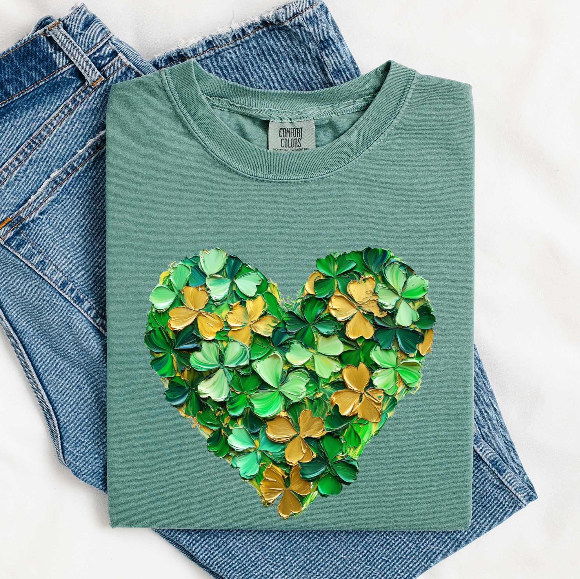Painted Shamrock Heart Leprechaun Clover St Patrick's Day Vintage Stencil Comfort Colors Tee
