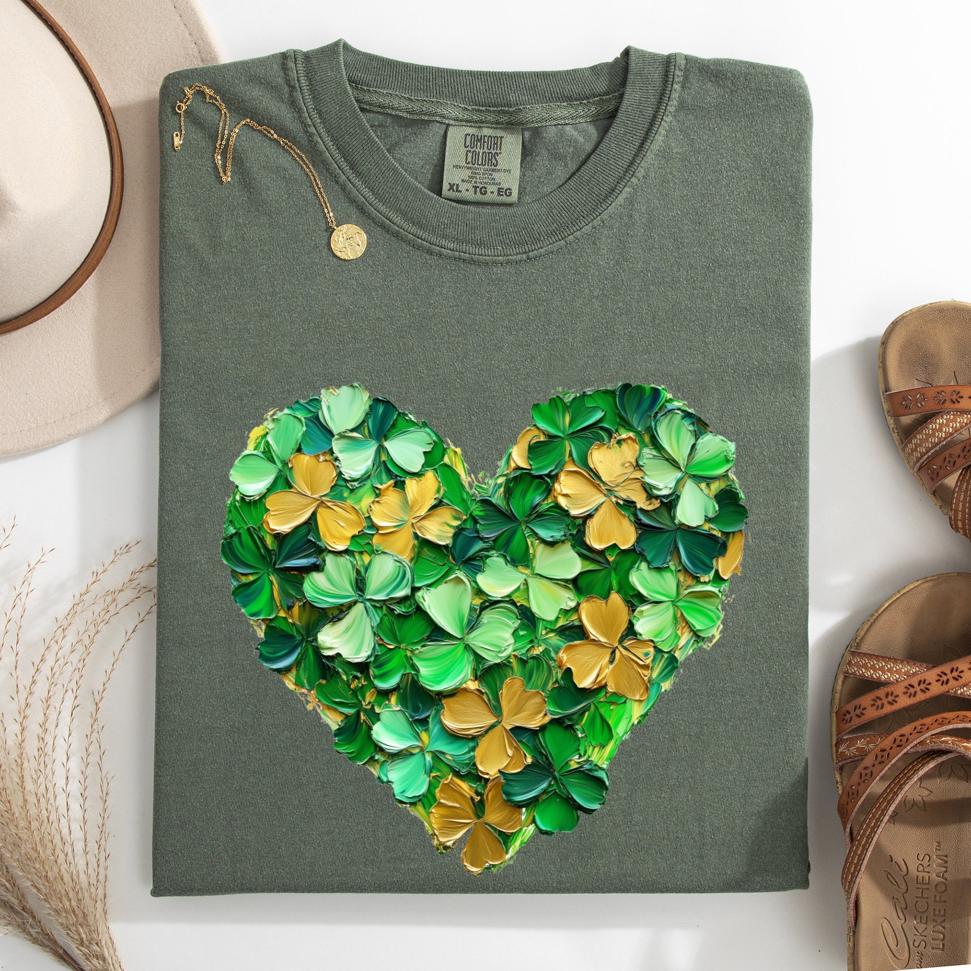 Painted Shamrock Heart Leprechaun Clover St Patrick's Day Vintage Stencil Comfort Colors Tee