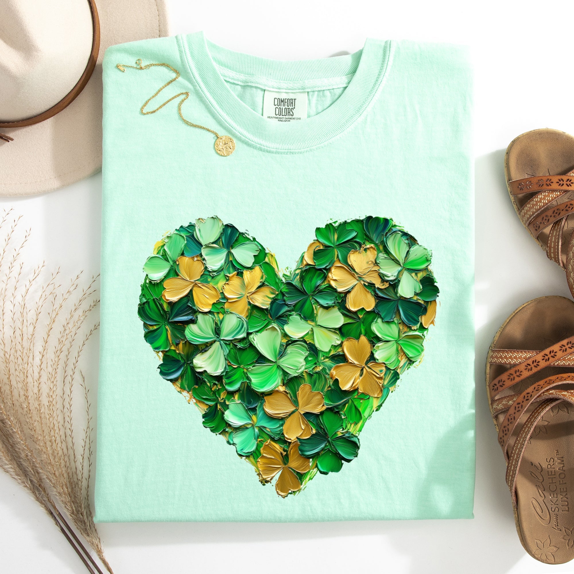 Painted Shamrock Heart Leprechaun Clover St Patrick's Day Vintage Stencil Comfort Colors Tee