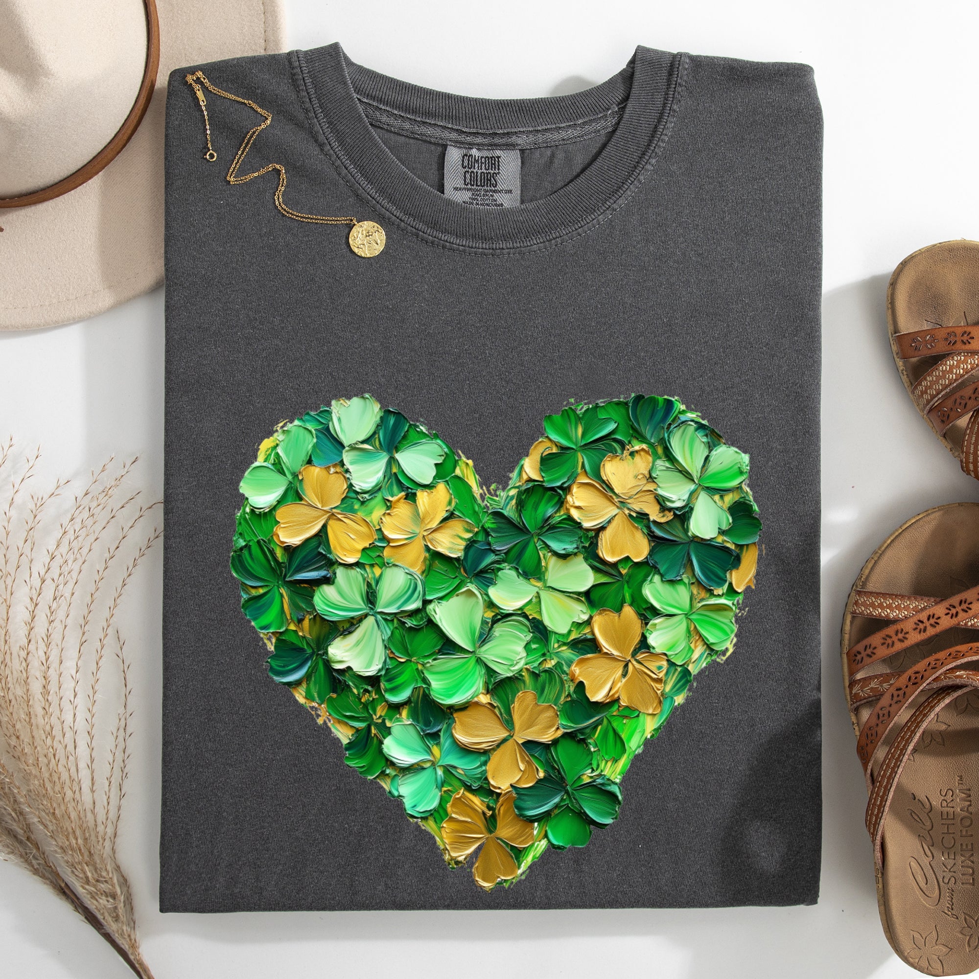 Painted Shamrock Heart Leprechaun Clover St Patrick's Day Vintage Stencil Comfort Colors Tee