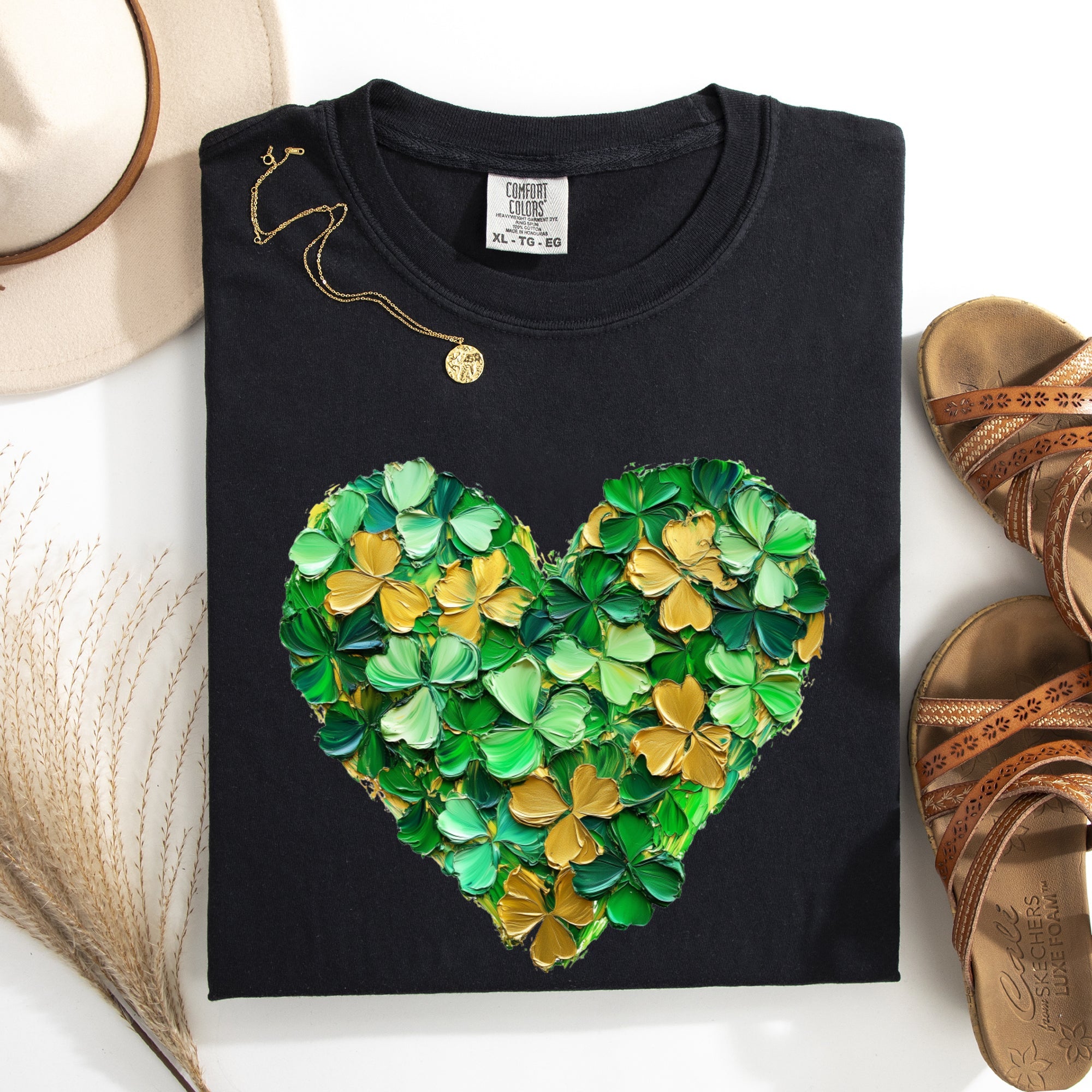 Painted Shamrock Heart Leprechaun Clover St Patrick's Day Vintage Stencil Comfort Colors Tee