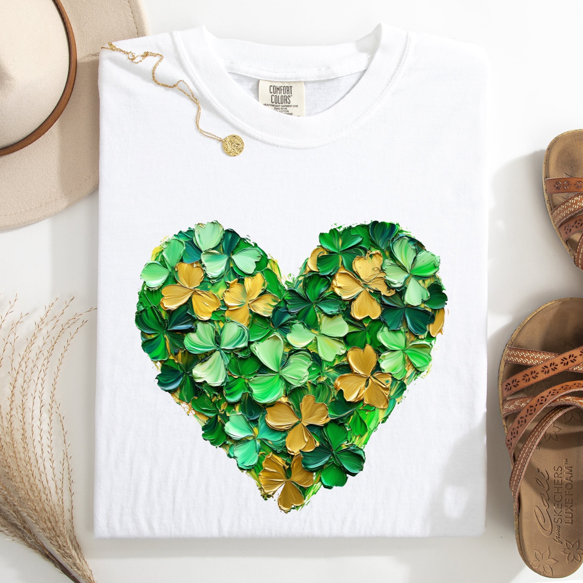 Painted Shamrock Heart Leprechaun Clover St Patrick's Day Vintage Stencil Comfort Colors Tee