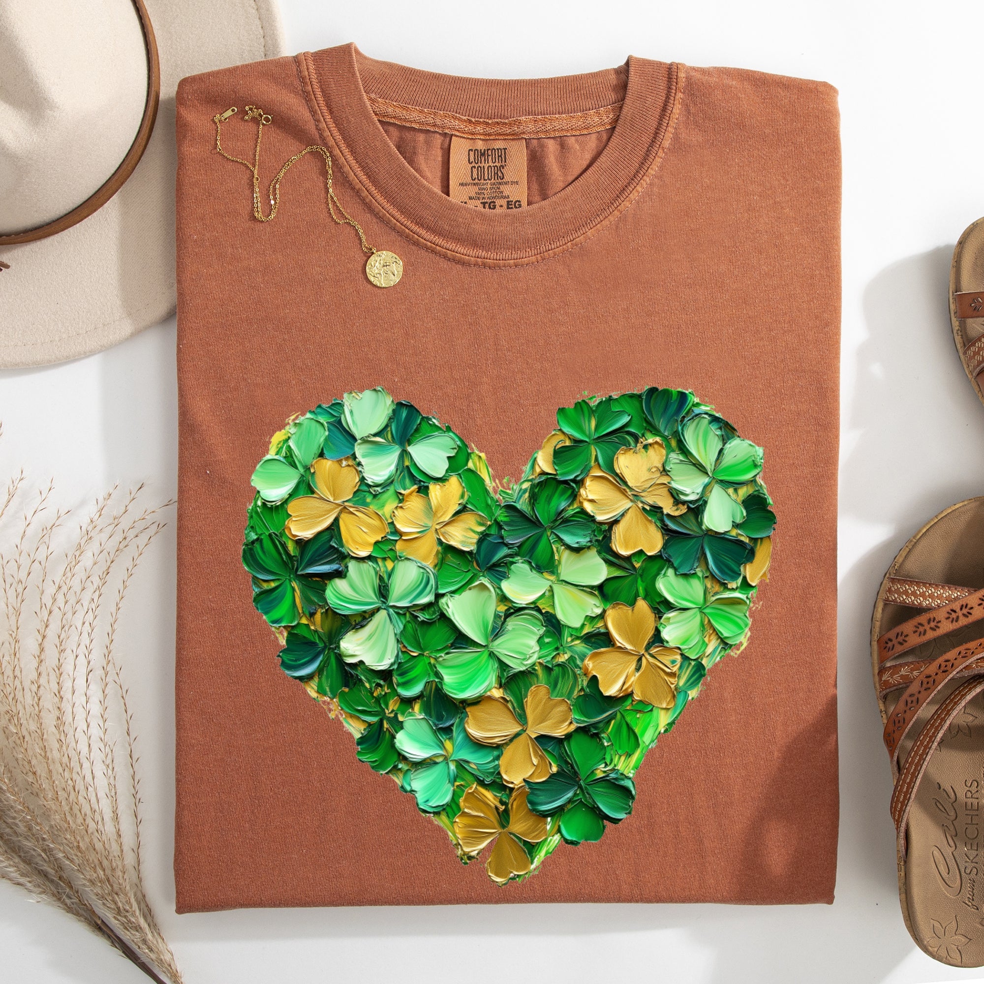 Painted Shamrock Heart Leprechaun Clover St Patrick's Day Vintage Stencil Comfort Colors Tee