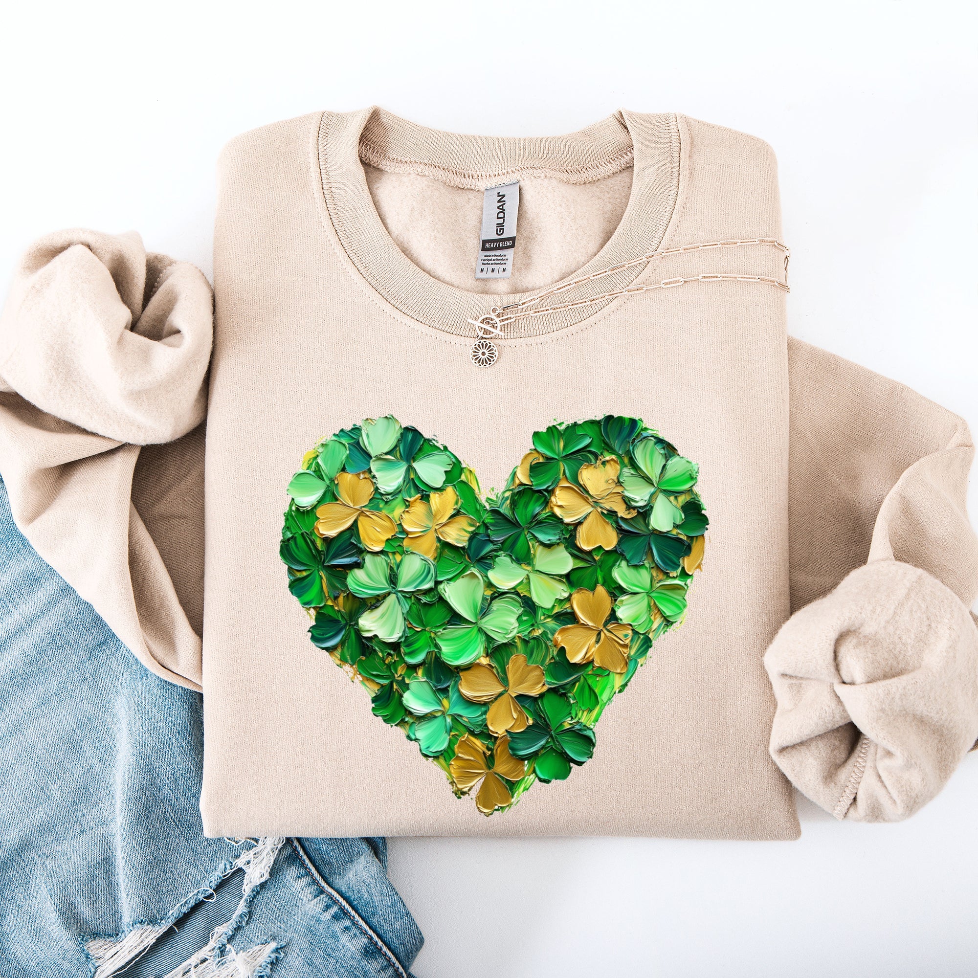 Painted Shamrock Heart Leprechaun Clover Lucky St Patrick's Day Holiday Sweatshirt