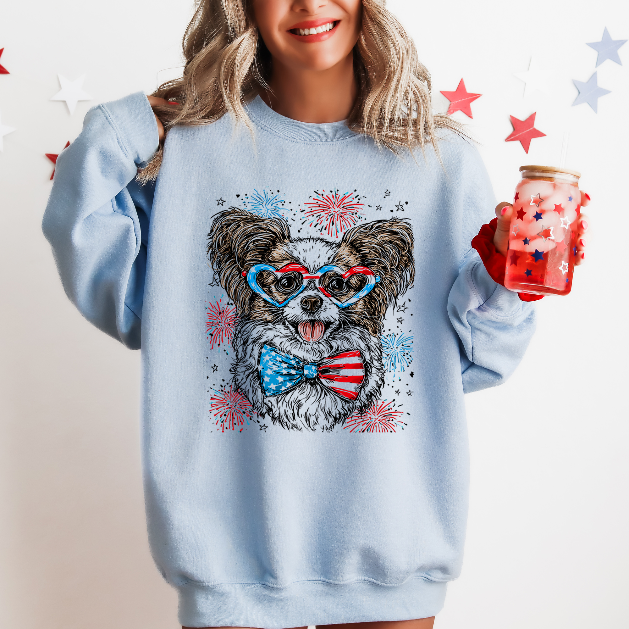 Papillon Patriotic Dog USA Pride Edition Featuring Stars And Stripes Motif Sweatshirt