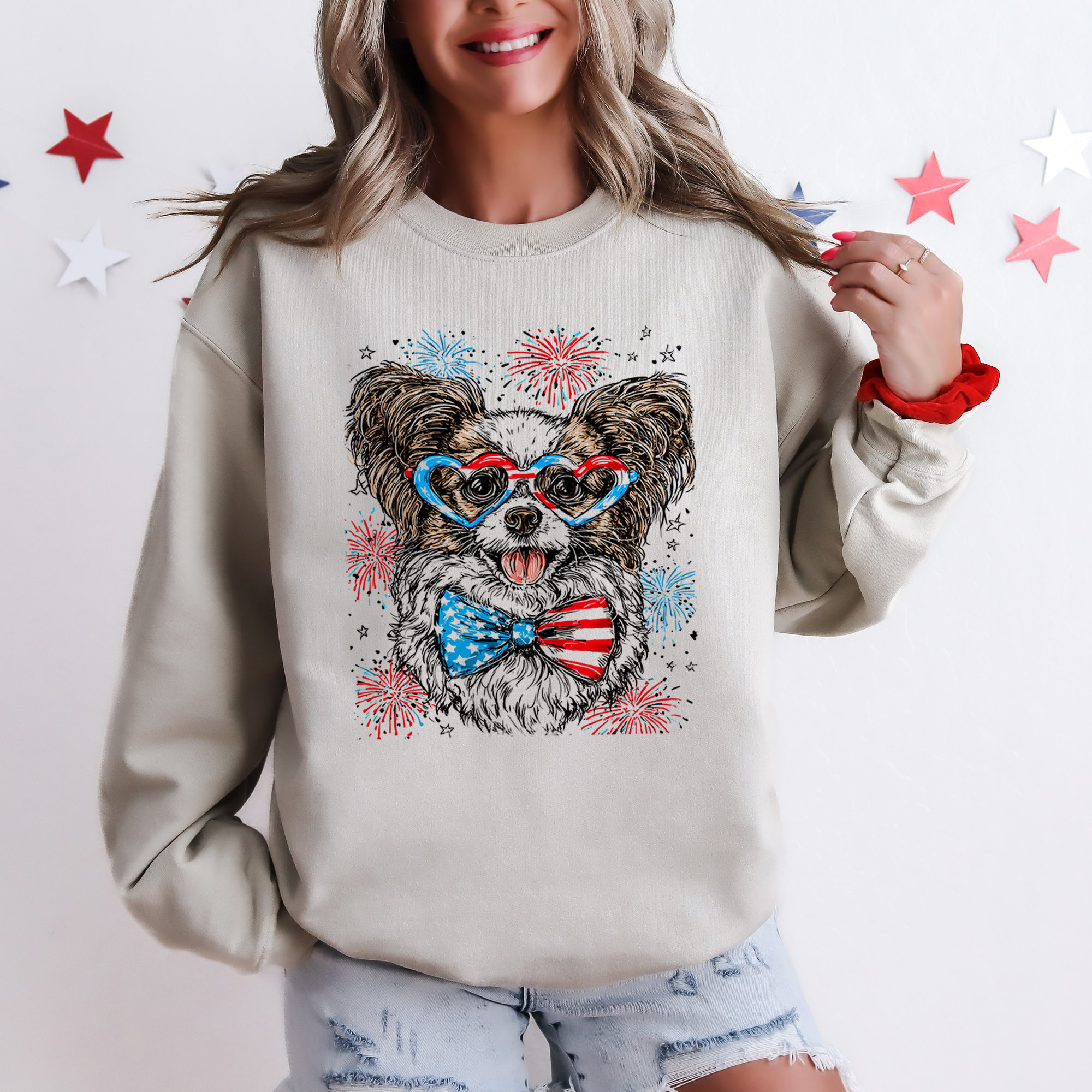 Papillon Patriotic Dog USA Pride Edition Featuring Stars And Stripes Motif Sweatshirt