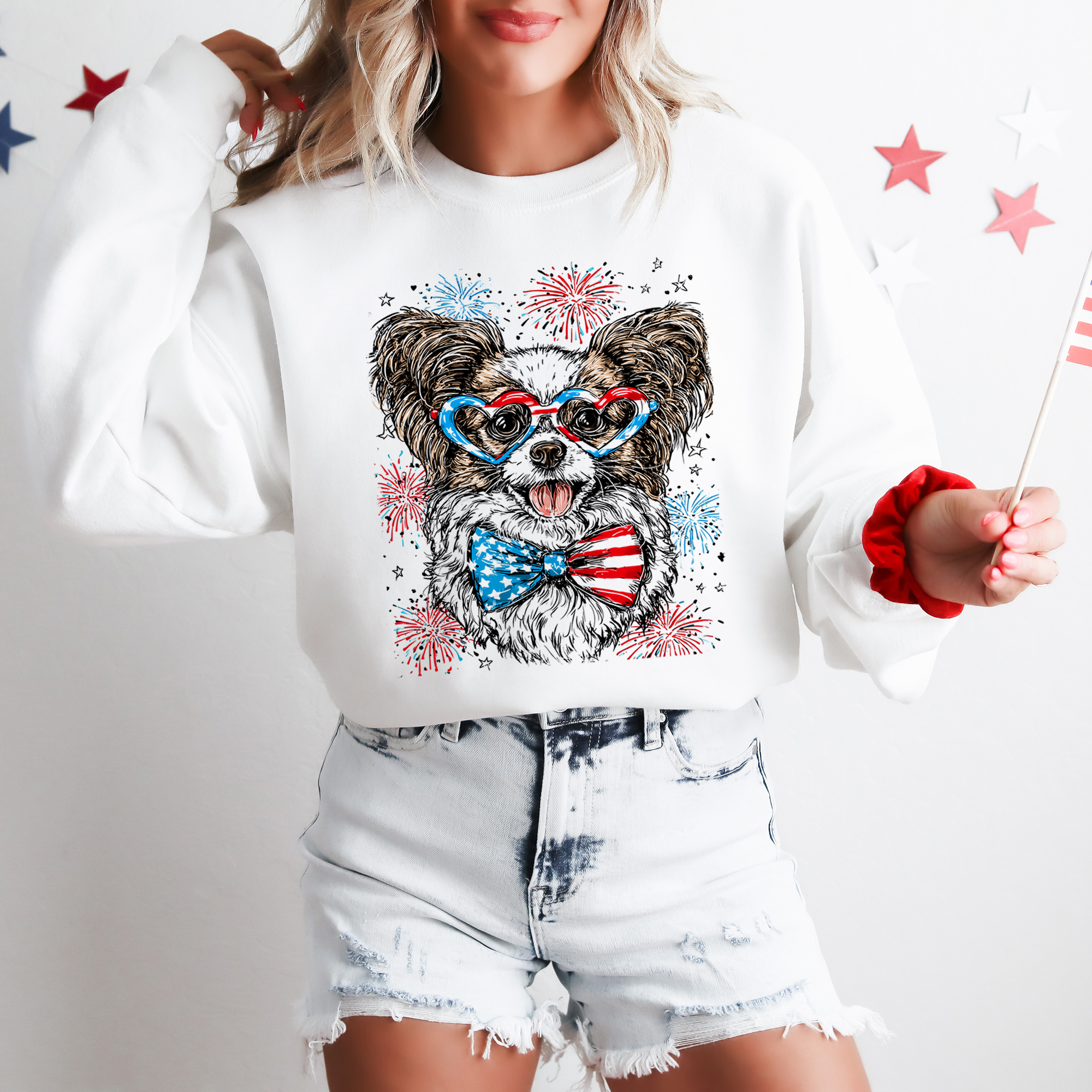 Papillon Patriotic Dog USA Pride Edition Featuring Stars And Stripes Motif Sweatshirt