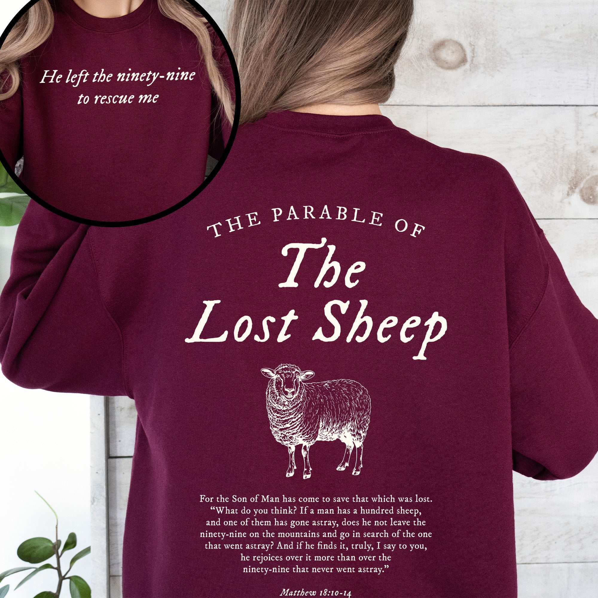 Parable Of The Lost Sheep Front And Back Bible Verse Faith Based Christian Religious Sweatshirt
