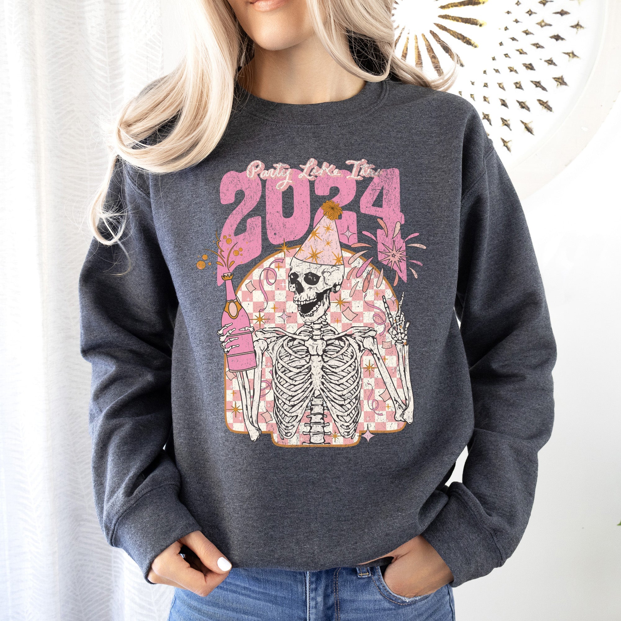Party Like It's 2024 Skeleton New Year's Celebration Edition Premium Sweatshirt