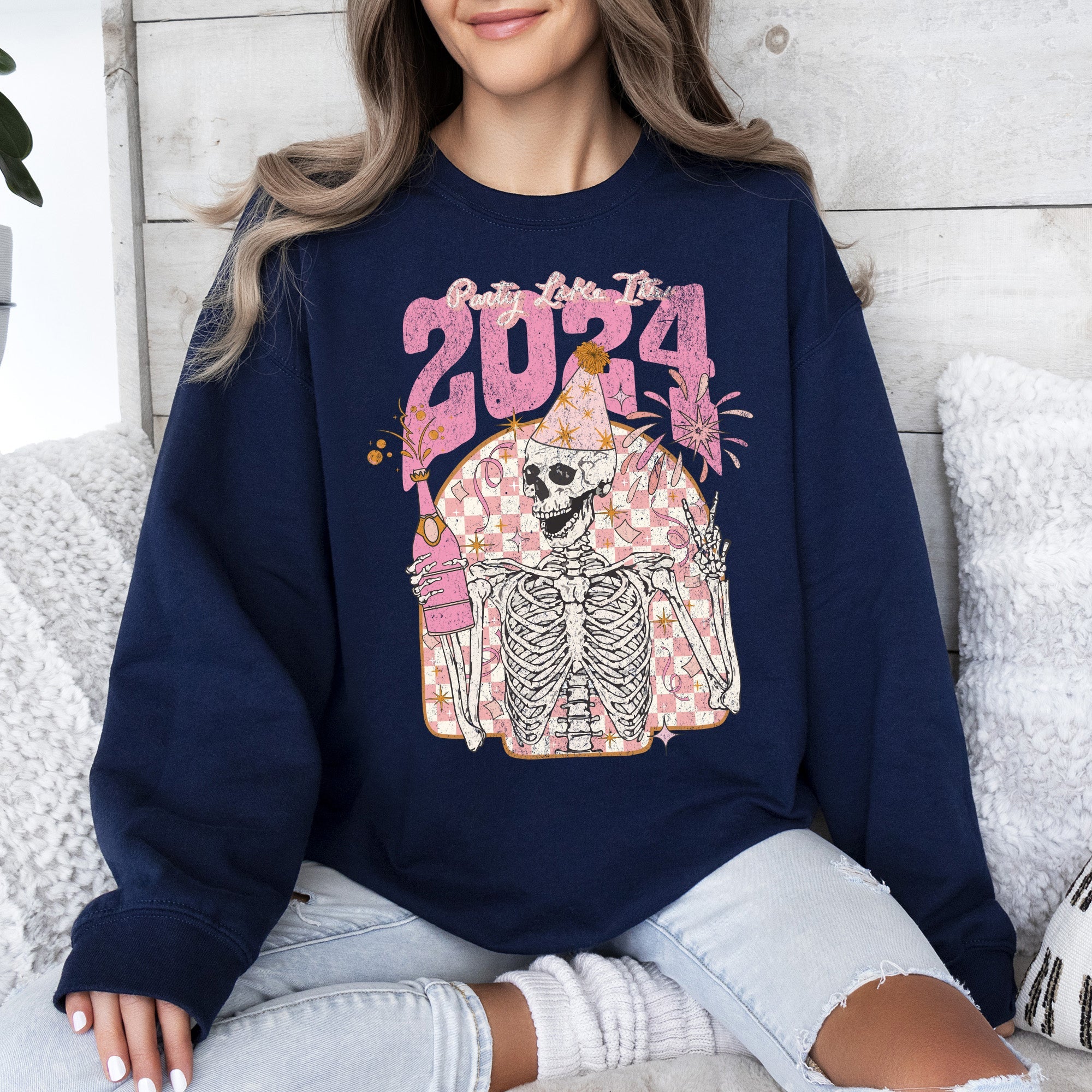 Party Like It's 2024 Skeleton New Year's Celebration Edition Premium Sweatshirt