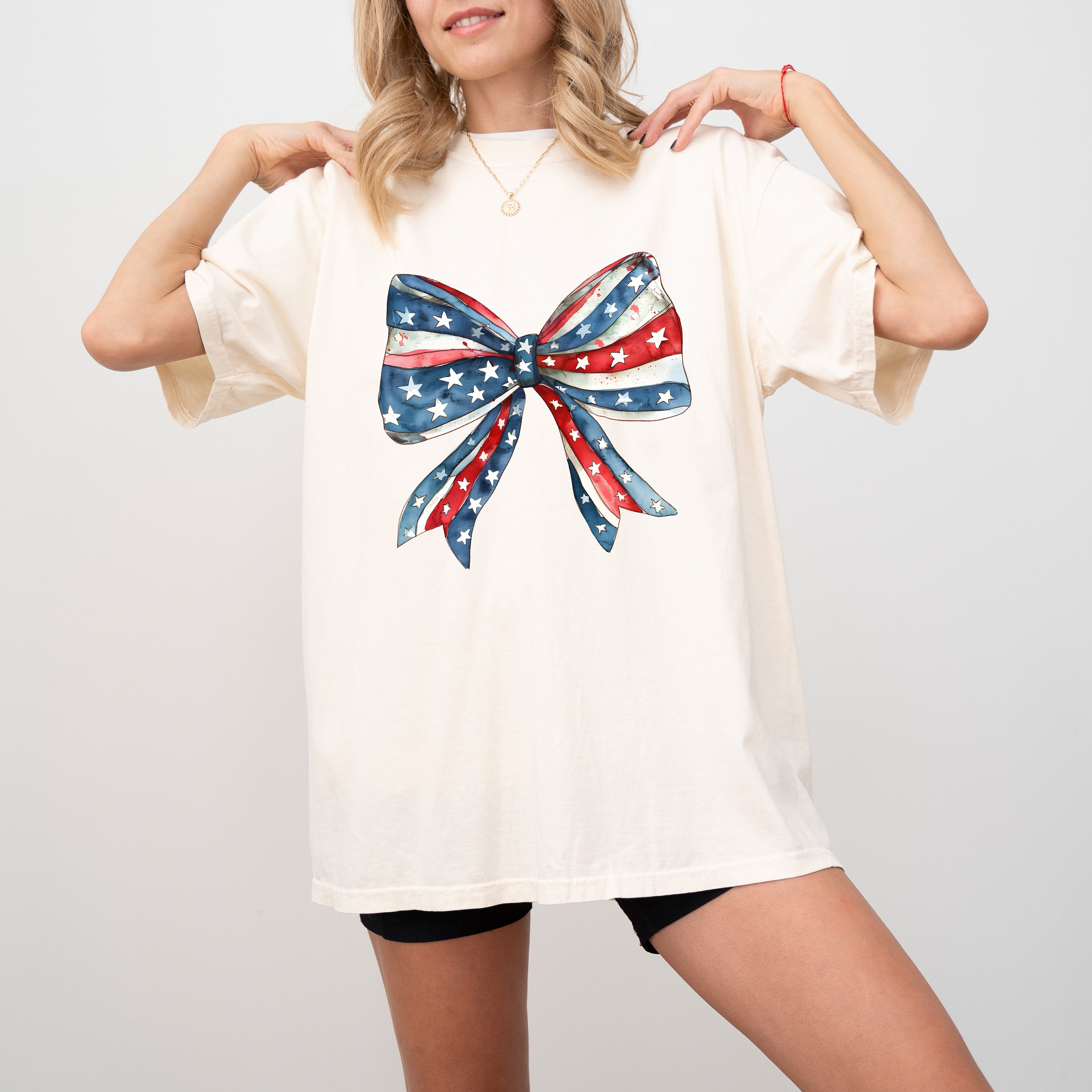 Patriotic Bow Ribbon USA 4th Of July Memorial Day Vintage Look Comfort Colors Tee