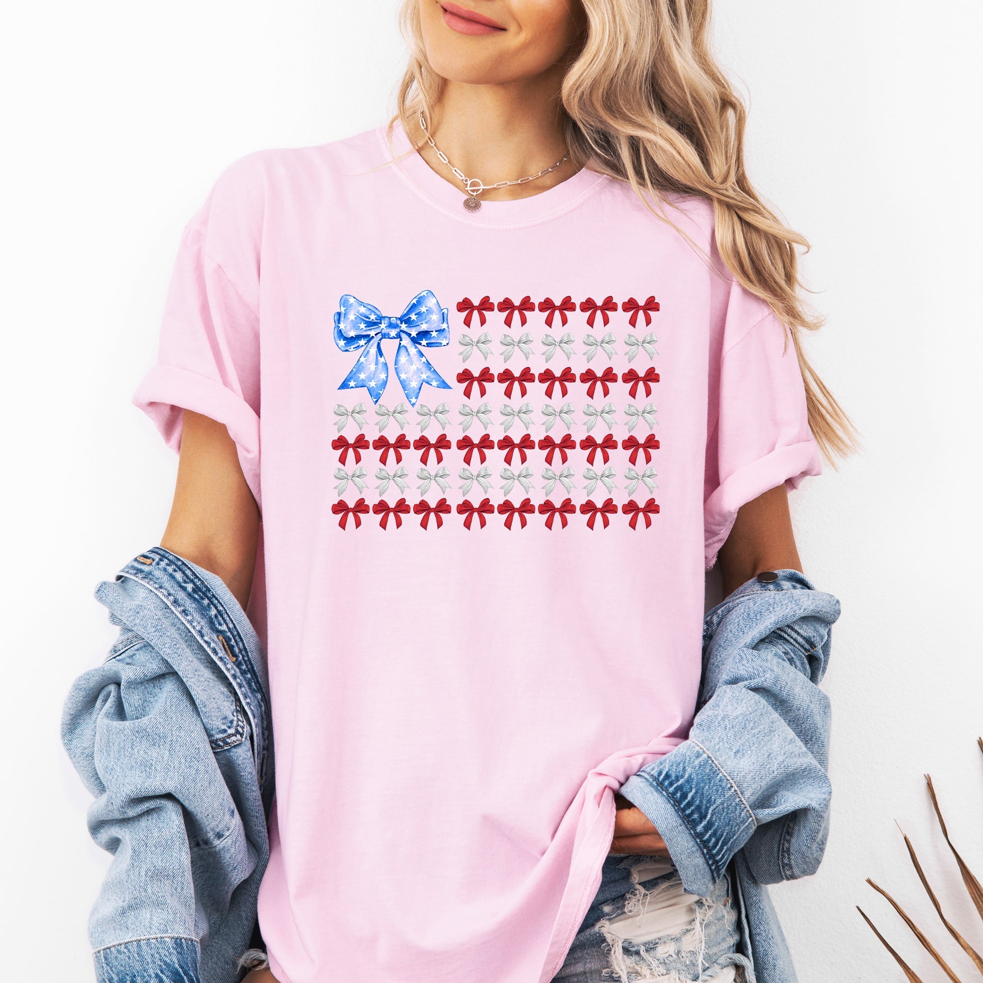 Patriotic Bows Flag USA Coquette Ribbons America 4th Of July Vintage Comfort Colors Tee
