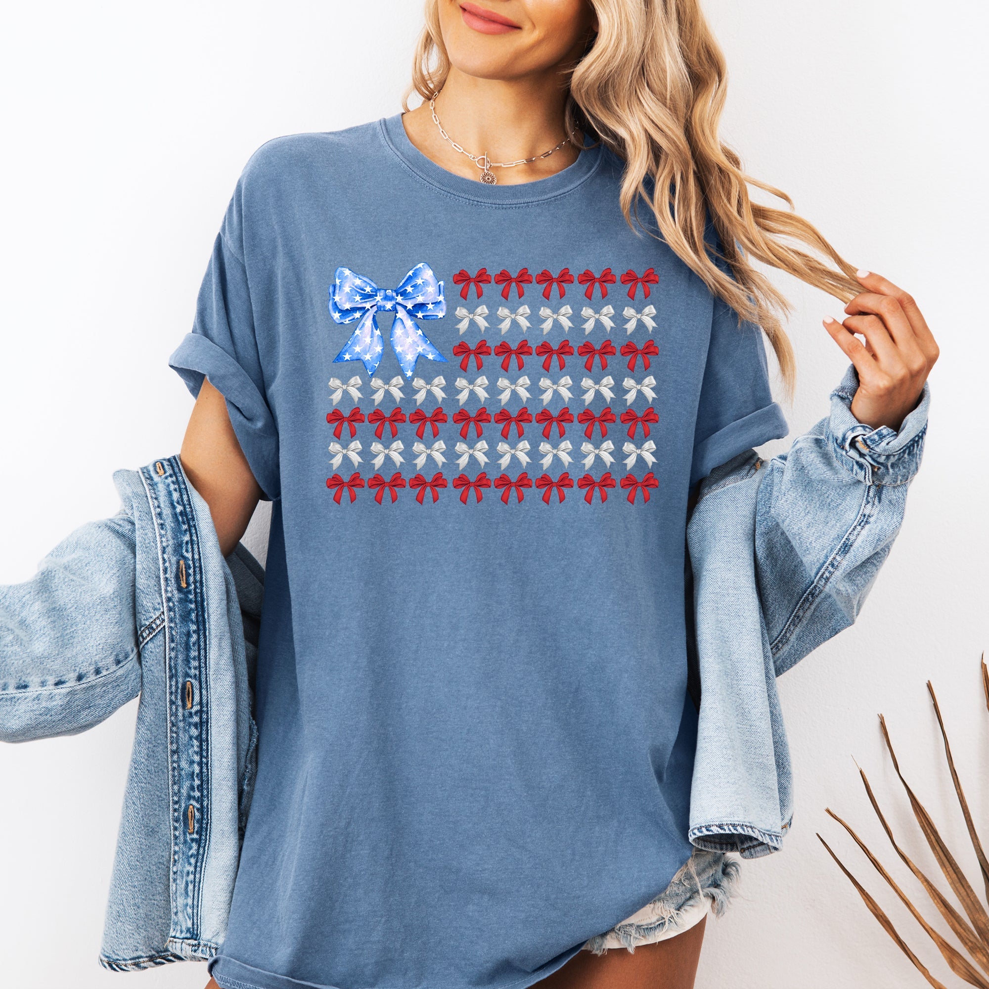 Patriotic Bows Flag USA Coquette Ribbons America 4th Of July Vintage Comfort Colors Tee