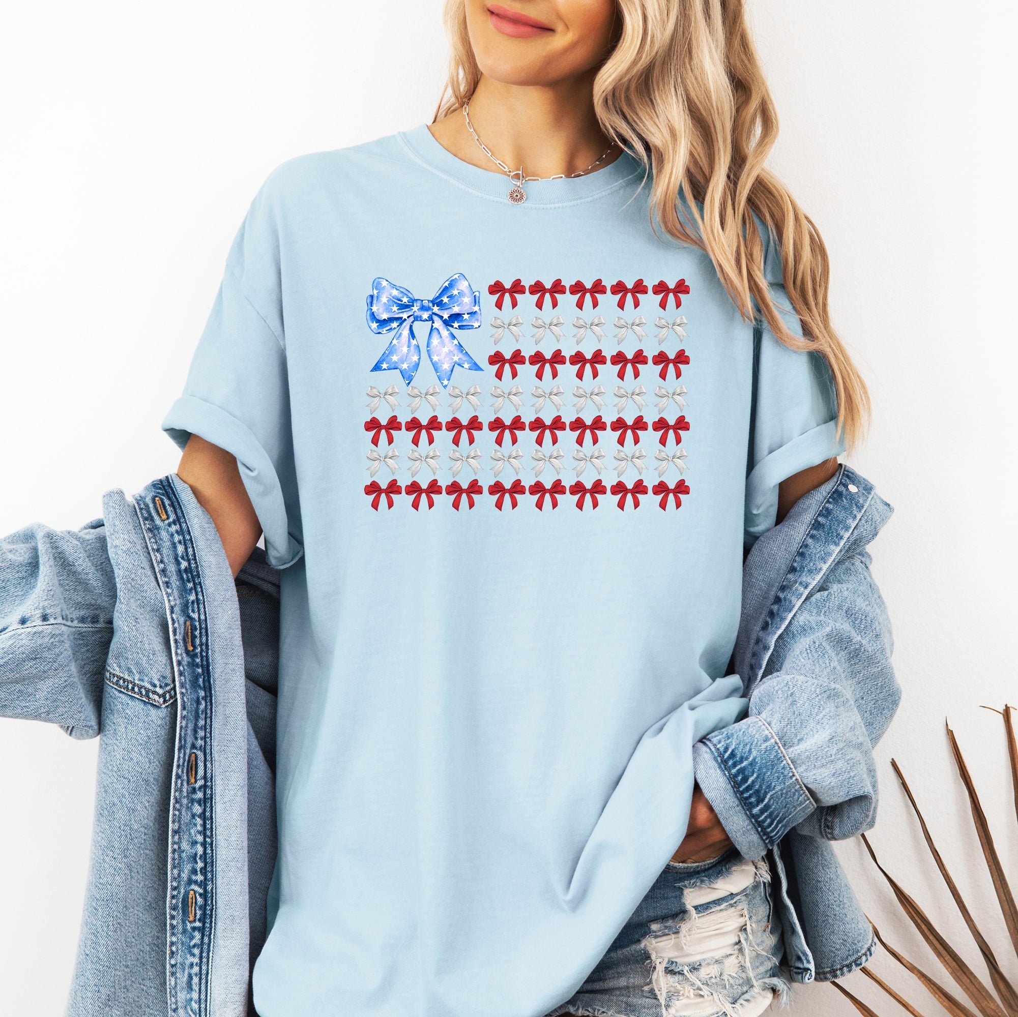 Patriotic Bows Flag USA Coquette Ribbons America 4th Of July Vintage Comfort Colors Tee