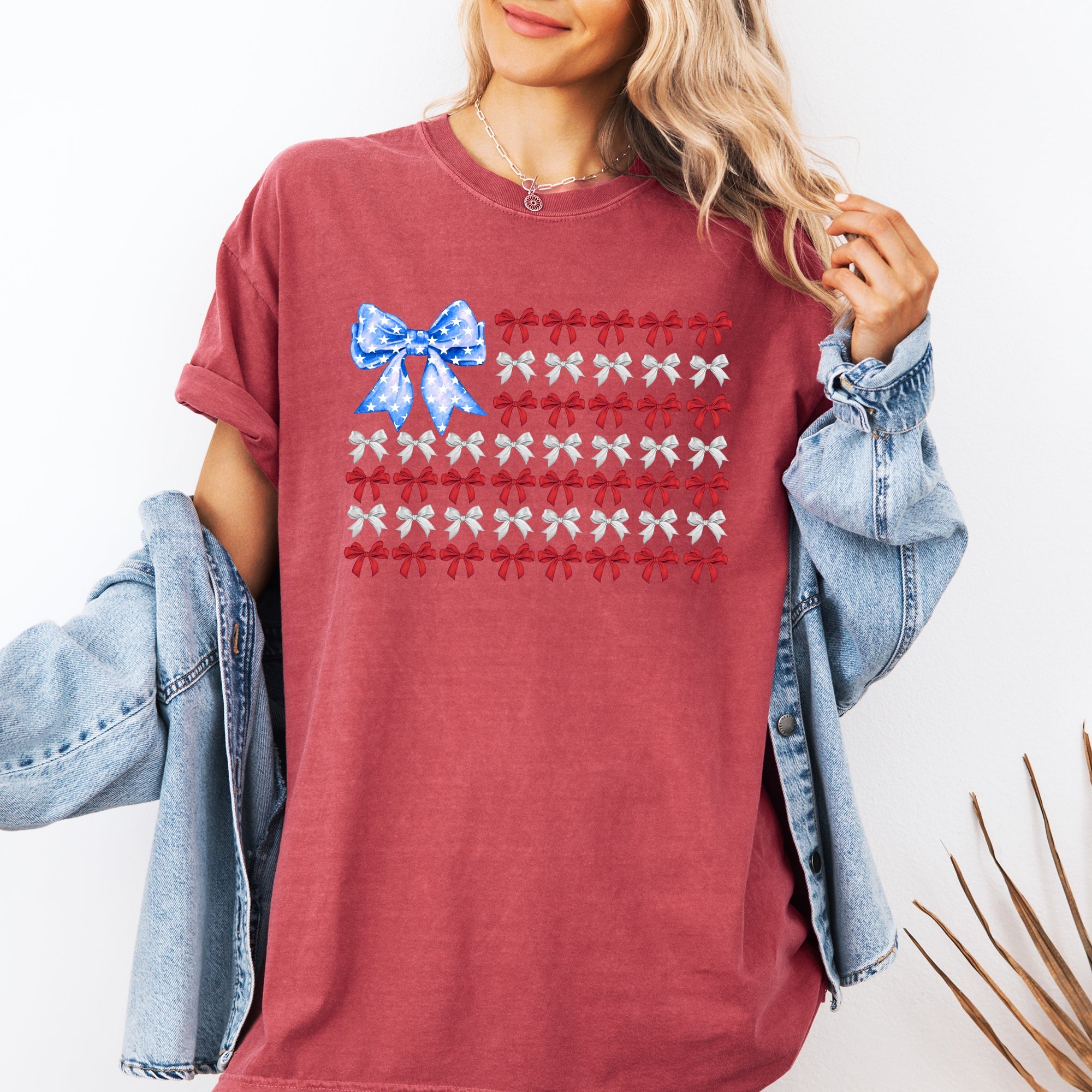 Patriotic Bows Flag USA Coquette Ribbons America 4th Of July Vintage Comfort Colors Tee