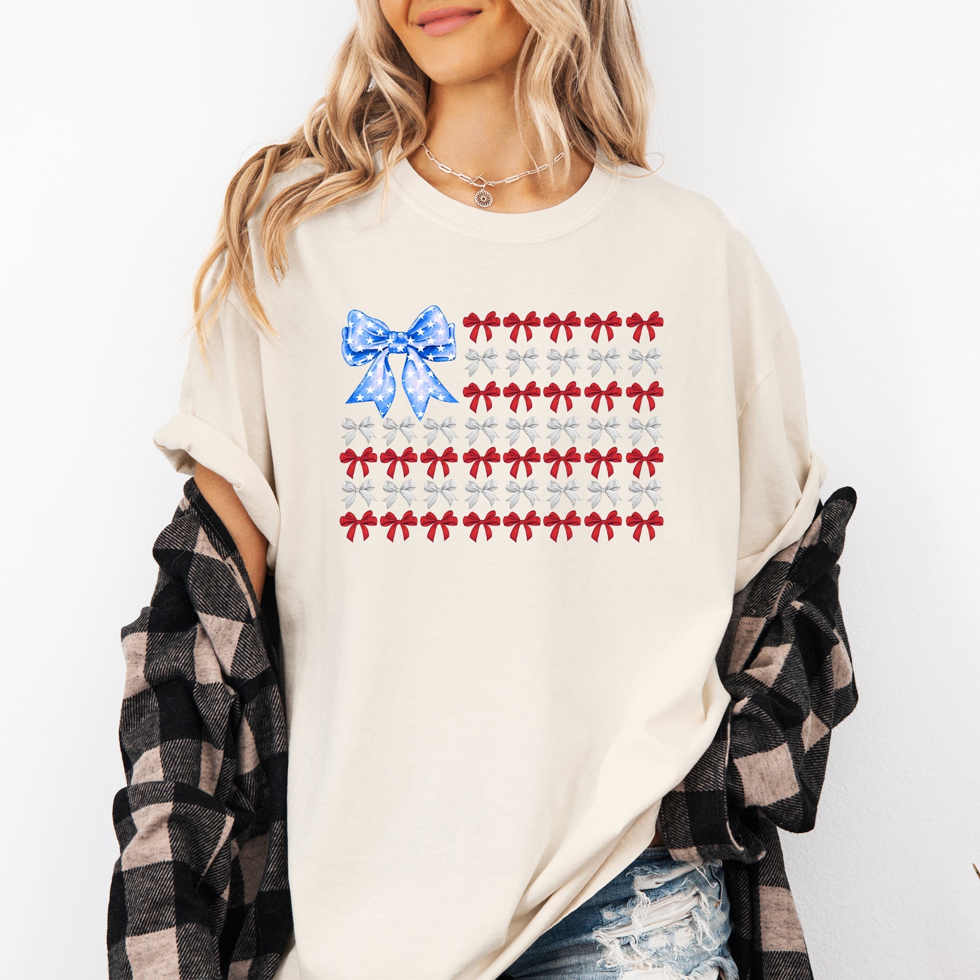 Patriotic Bows Flag USA Coquette Ribbons America 4th Of July Vintage Comfort Colors Tee