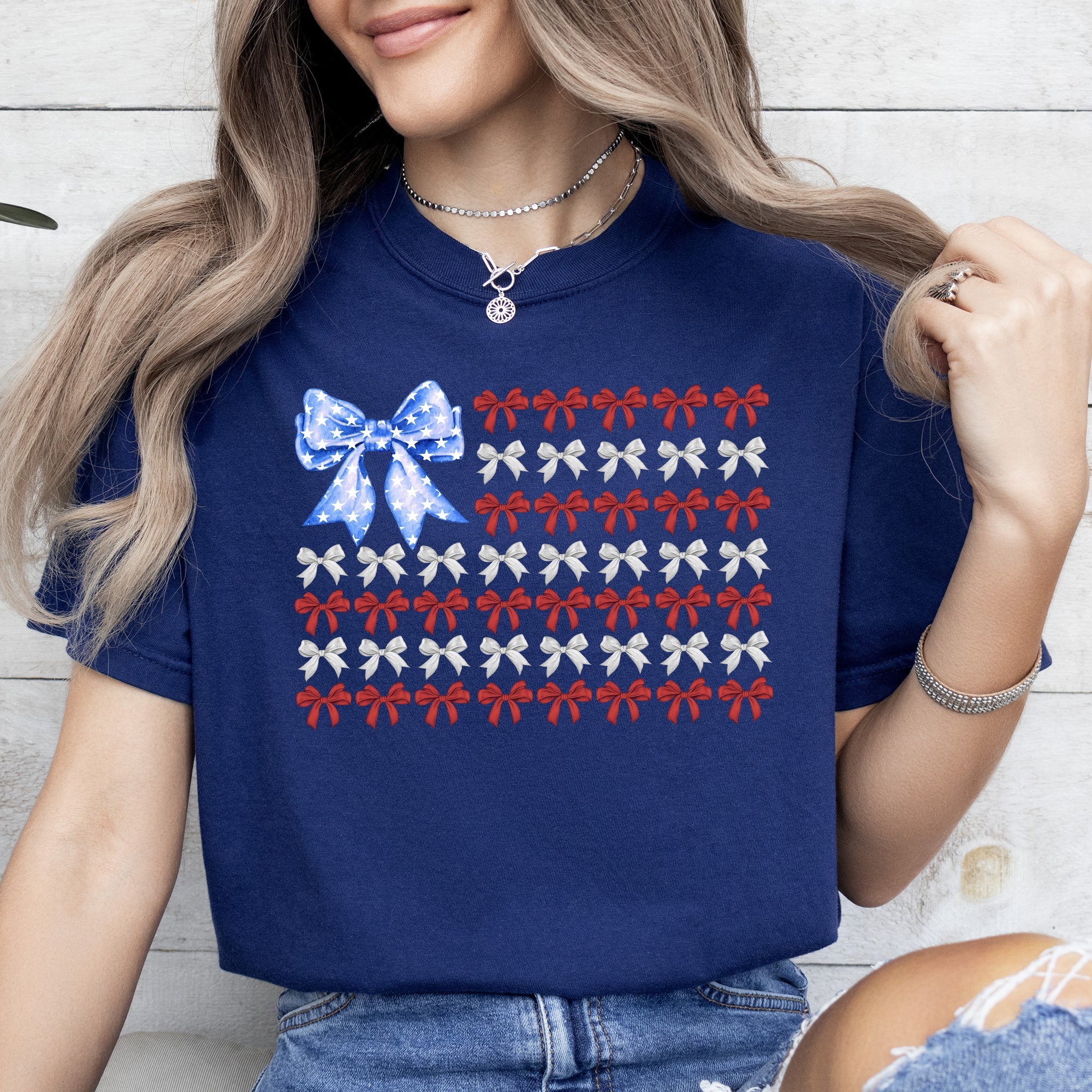 Patriotic Bows Flag USA Coquette Ribbons America 4th Of July Vintage Comfort Colors Tee