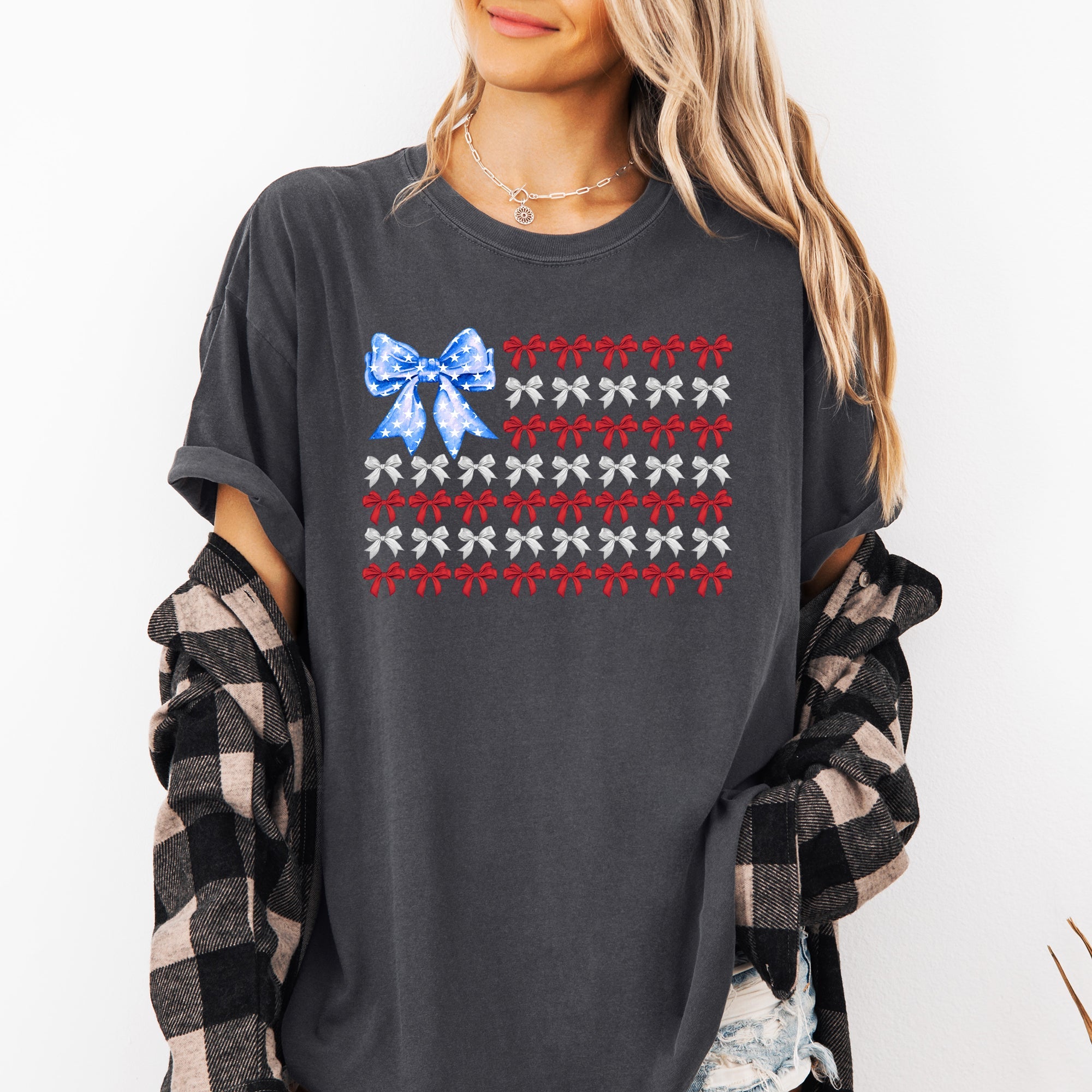 Patriotic Bows Flag USA Coquette Ribbons America 4th Of July Vintage Comfort Colors Tee