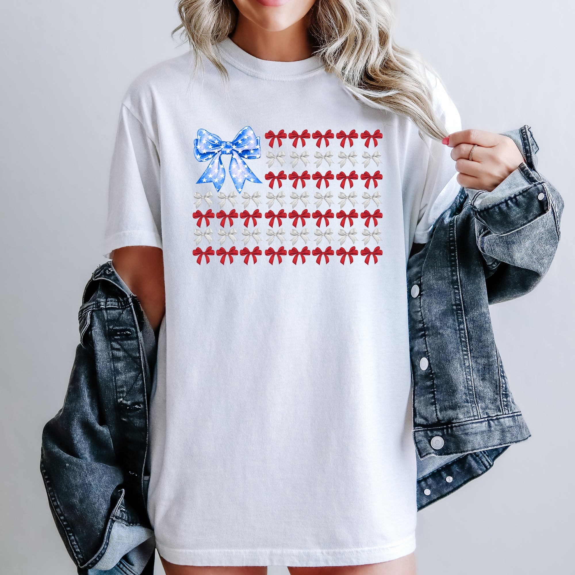 Patriotic Bows Flag USA Coquette Ribbons America 4th Of July Vintage Comfort Colors Tee