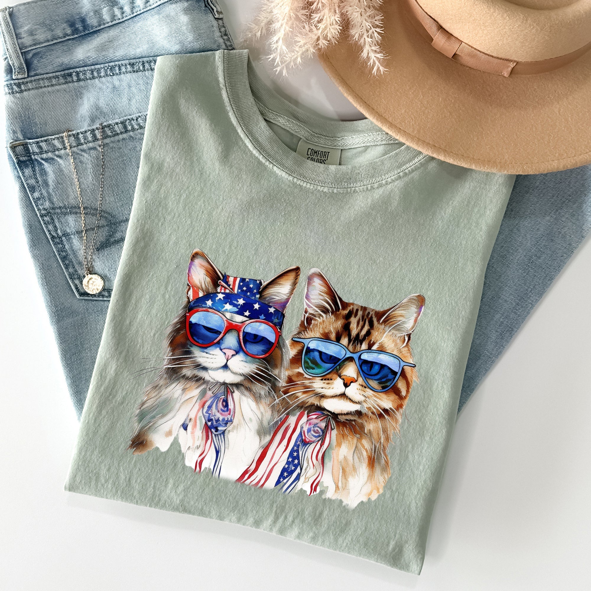 Patriotic Cats Hippie 4th of July Vintage Graphic Design Festival Edition Comfort Colors Tee
