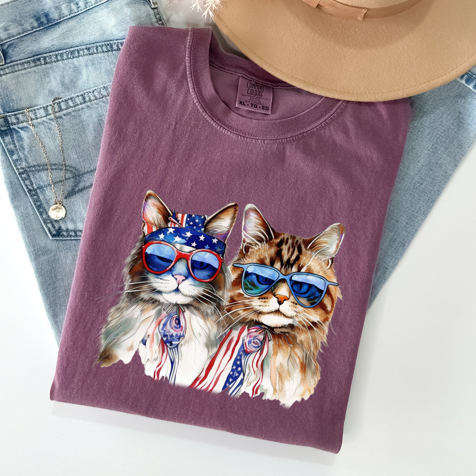 Patriotic Cats Hippie 4th of July Vintage Graphic Design Festival Edition Comfort Colors Tee
