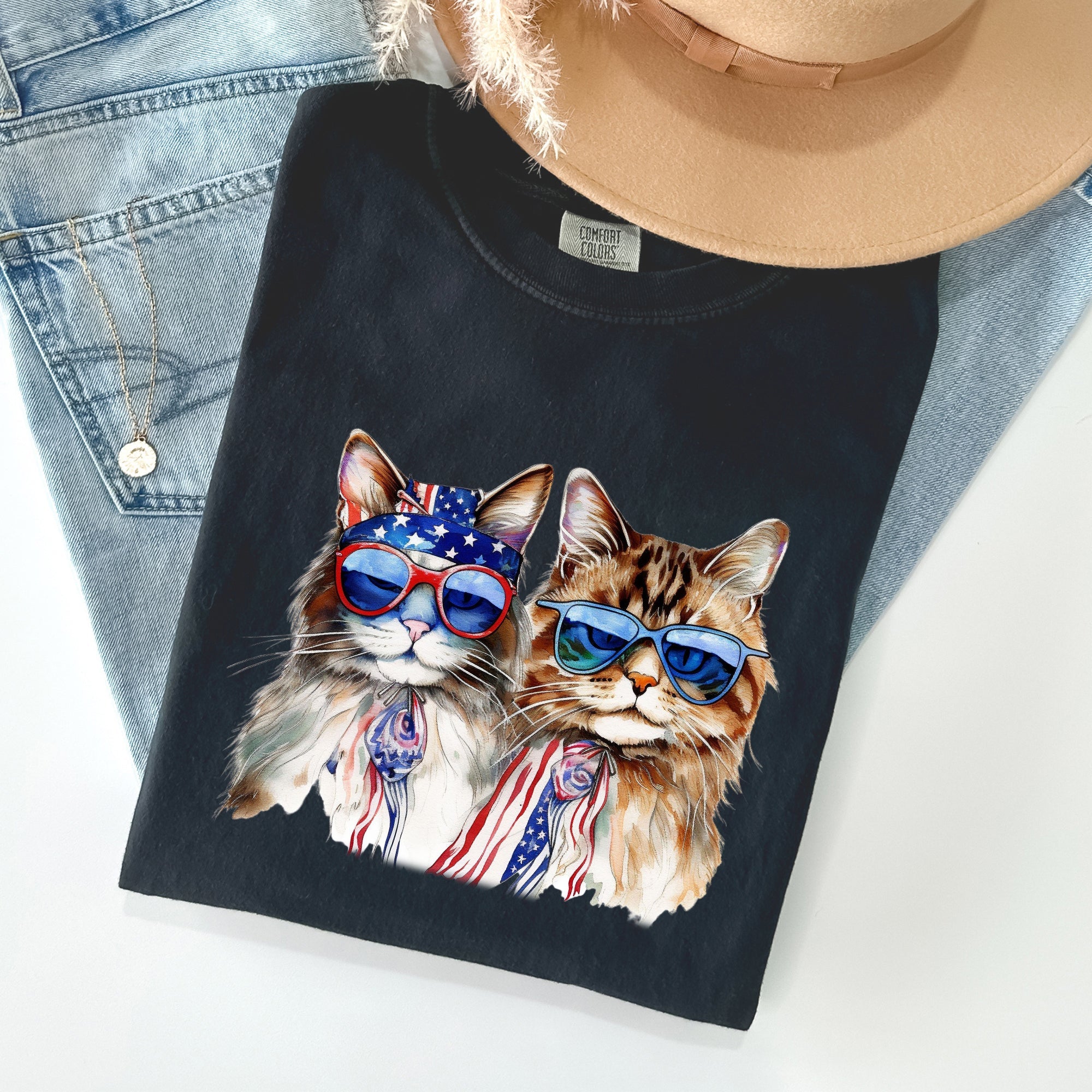 Patriotic Cats Hippie 4th of July Vintage Graphic Design Festival Edition Comfort Colors Tee