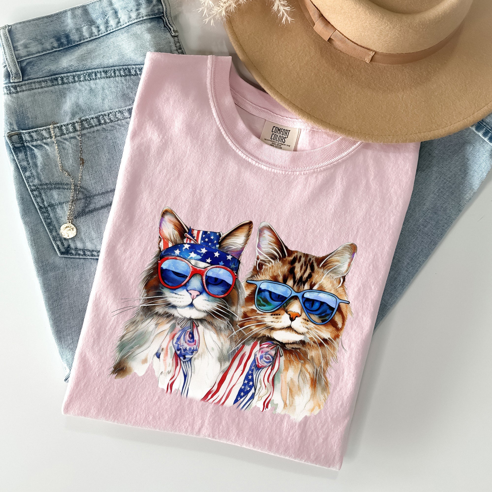 Patriotic Cats Hippie 4th of July Vintage Graphic Design Festival Edition Comfort Colors Tee