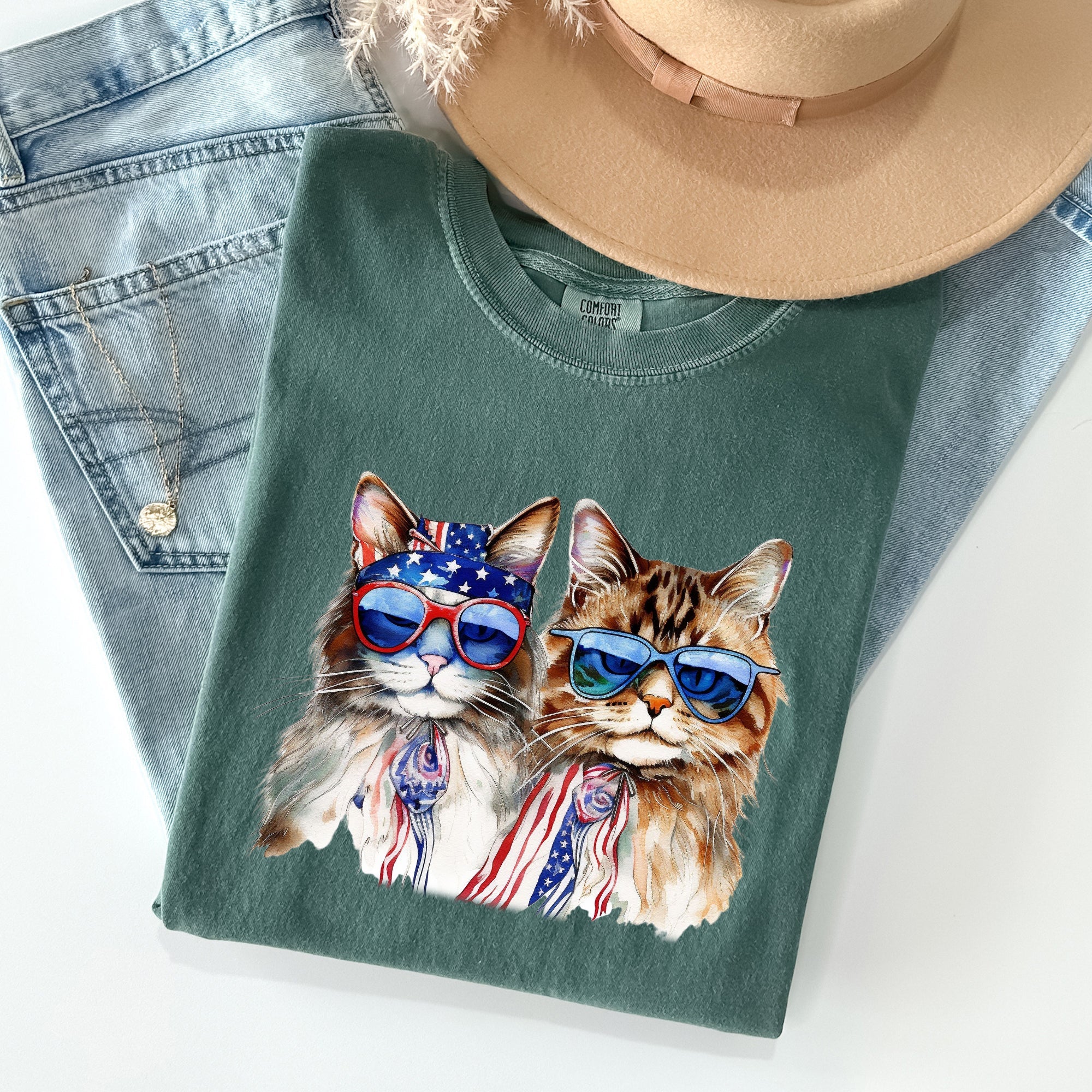 Patriotic Cats Hippie 4th of July Vintage Graphic Design Festival Edition Comfort Colors Tee