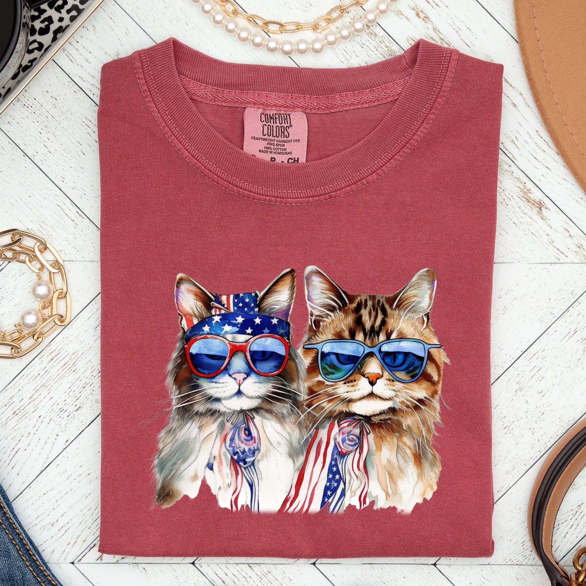 Patriotic Cats Hippie 4th of July Vintage Graphic Design Festival Edition Comfort Colors Tee