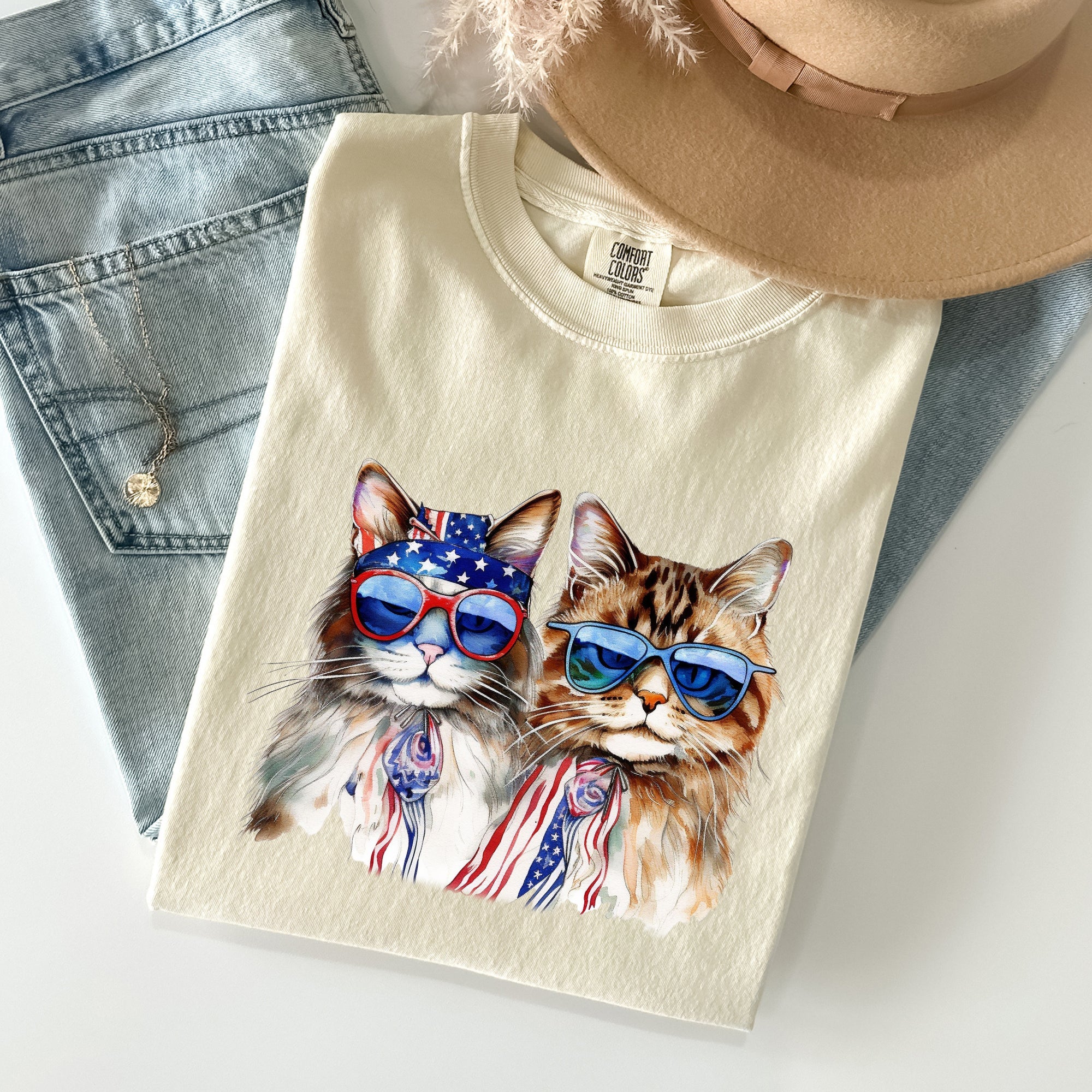 Patriotic Cats Hippie 4th of July Vintage Graphic Design Festival Edition Comfort Colors Tee