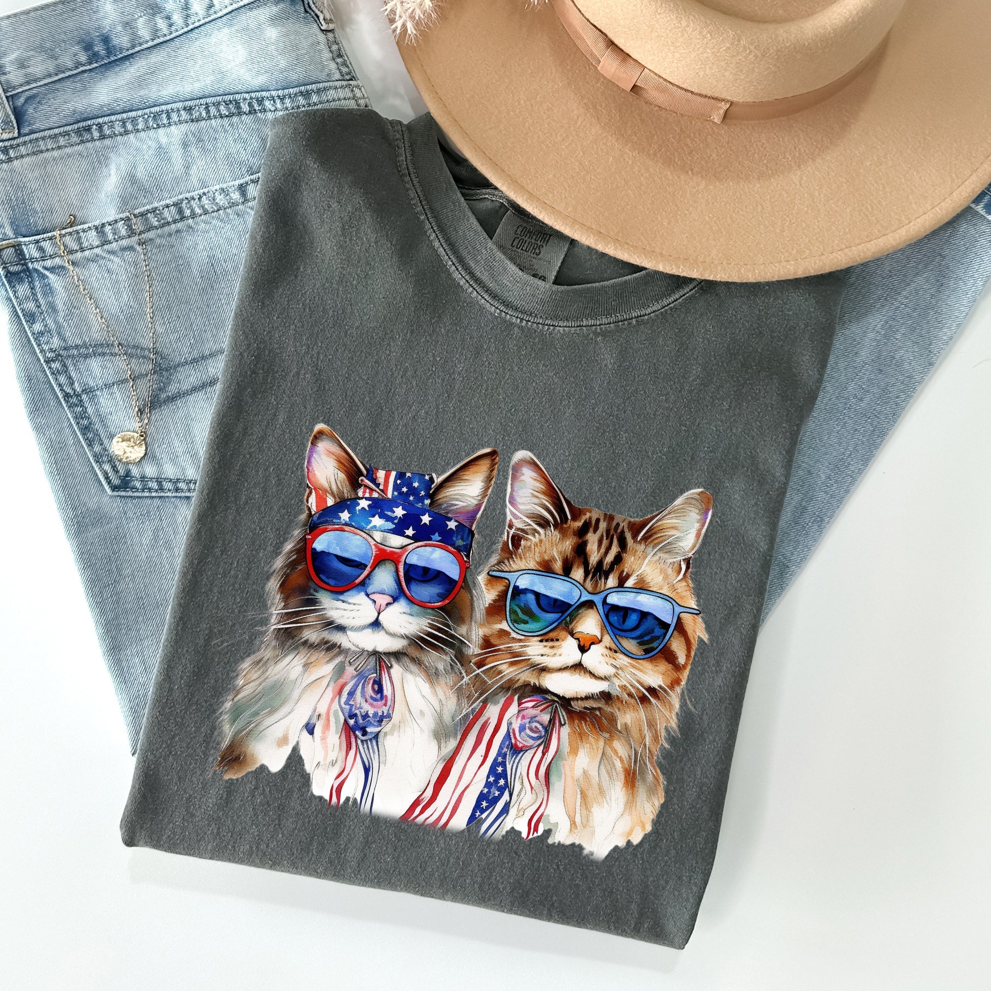 Patriotic Cats Hippie 4th of July Vintage Graphic Design Festival Edition Comfort Colors Tee