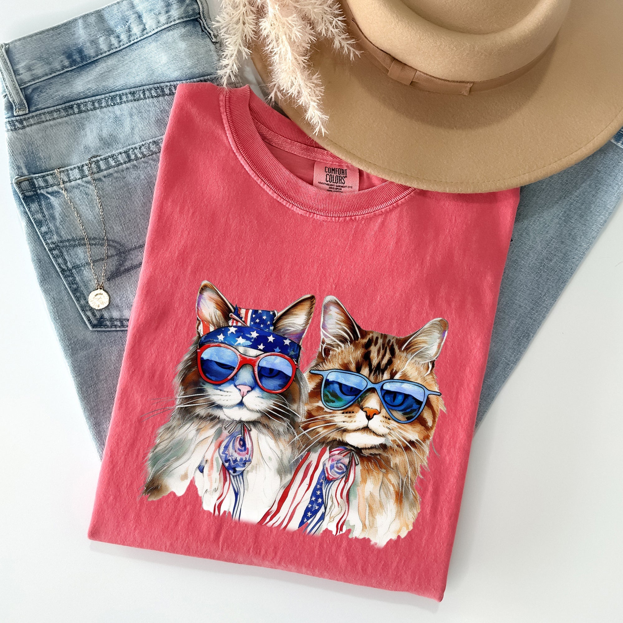 Patriotic Cats Hippie 4th of July Vintage Graphic Design Festival Edition Comfort Colors Tee