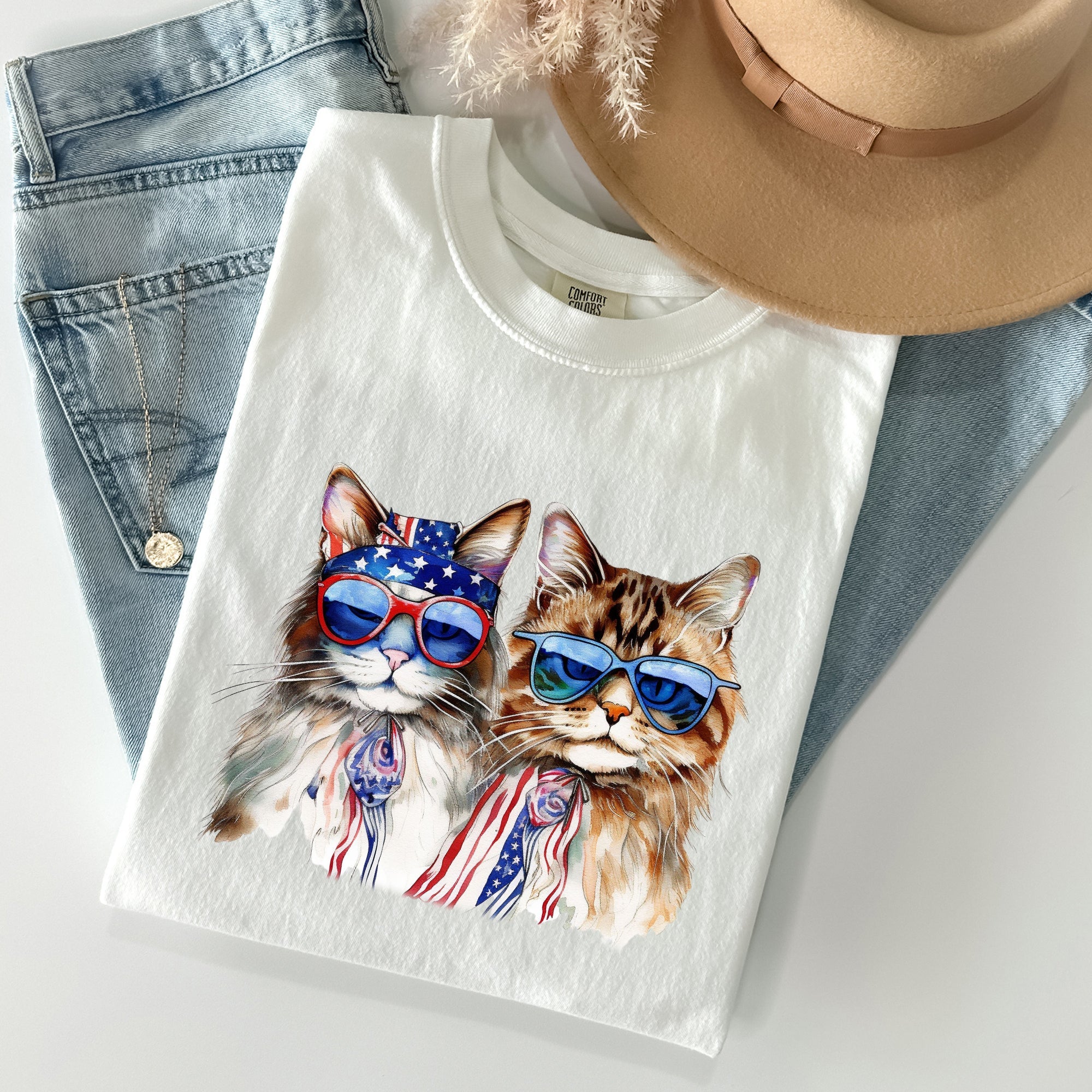 Patriotic Cats Hippie 4th of July Vintage Graphic Design Festival Edition Comfort Colors Tee