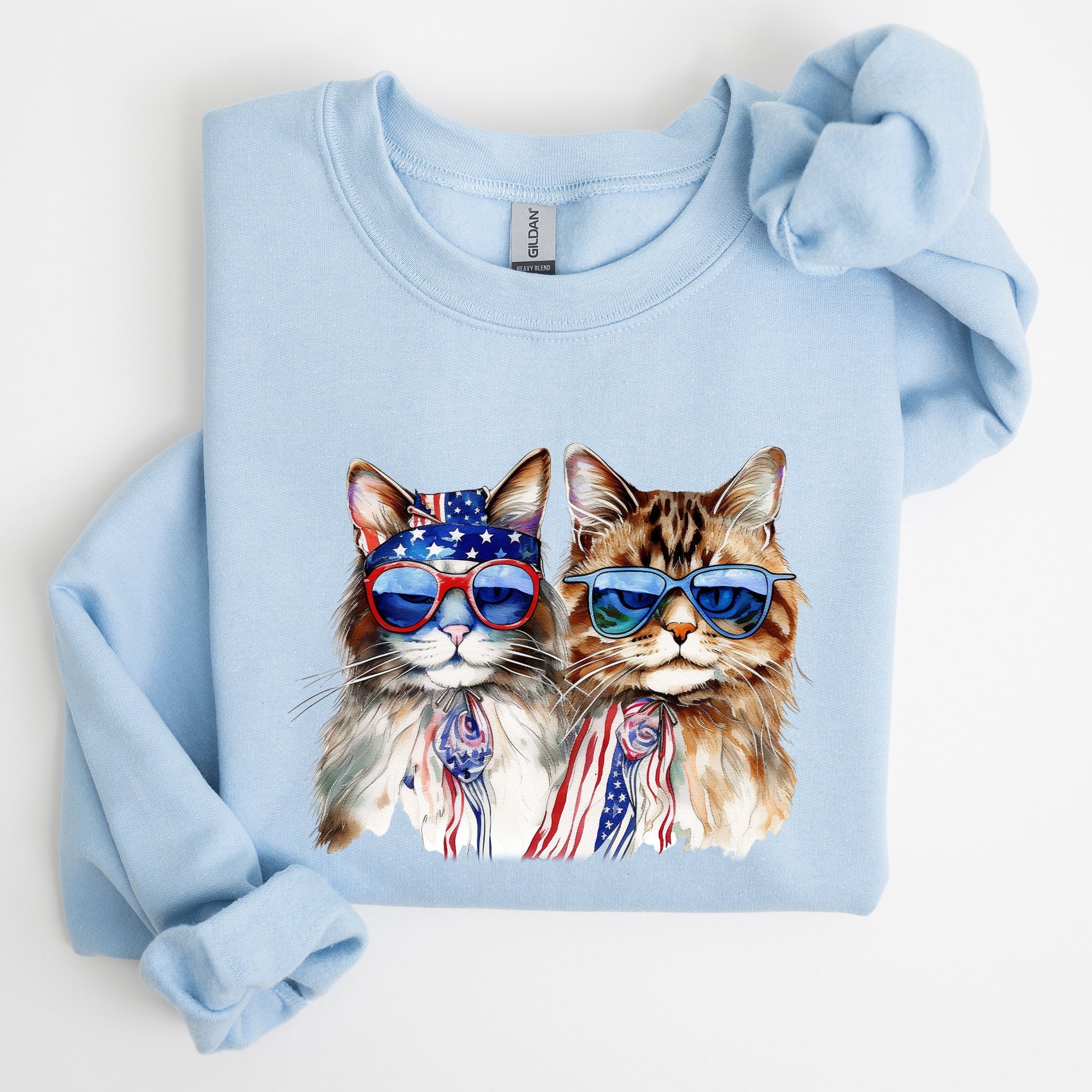 Patriotic Cats Hippie 4th of July Funny Cartoon Cats Graphic All American Retro Sweatshirt