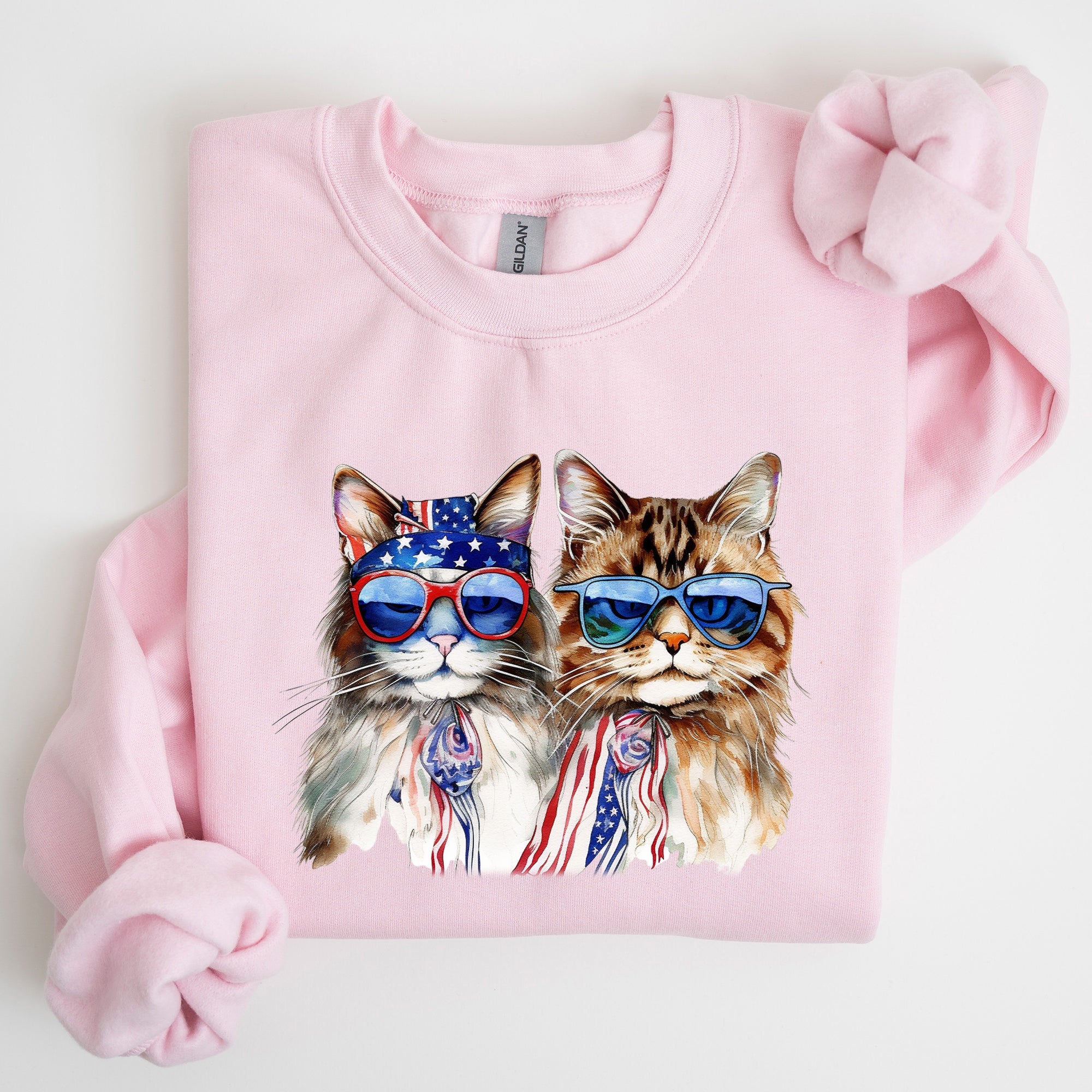 Patriotic Cats Hippie 4th of July Funny Cartoon Cats Graphic All American Retro Sweatshirt