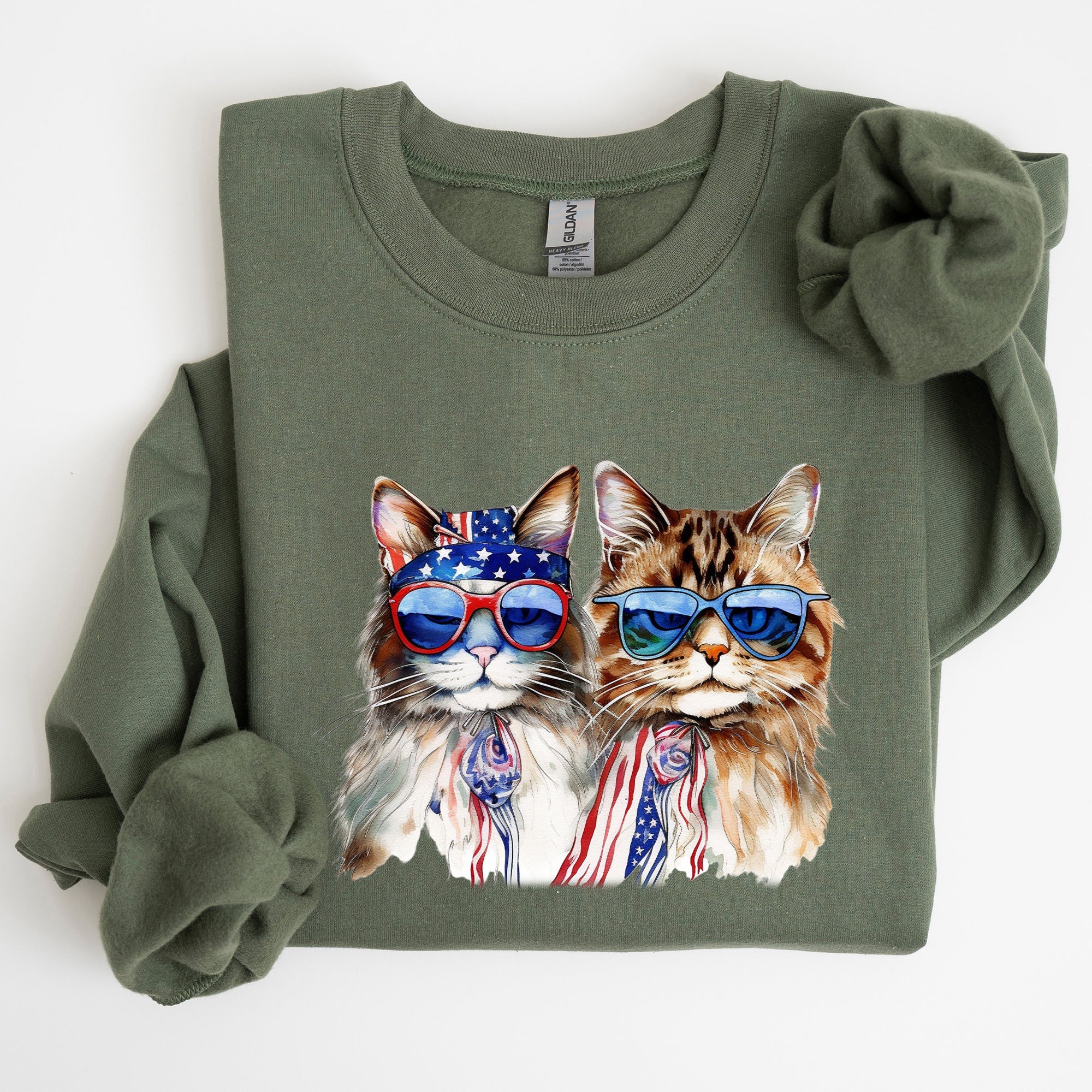 Patriotic Cats Hippie 4th of July Funny Cartoon Cats Graphic All American Retro Sweatshirt