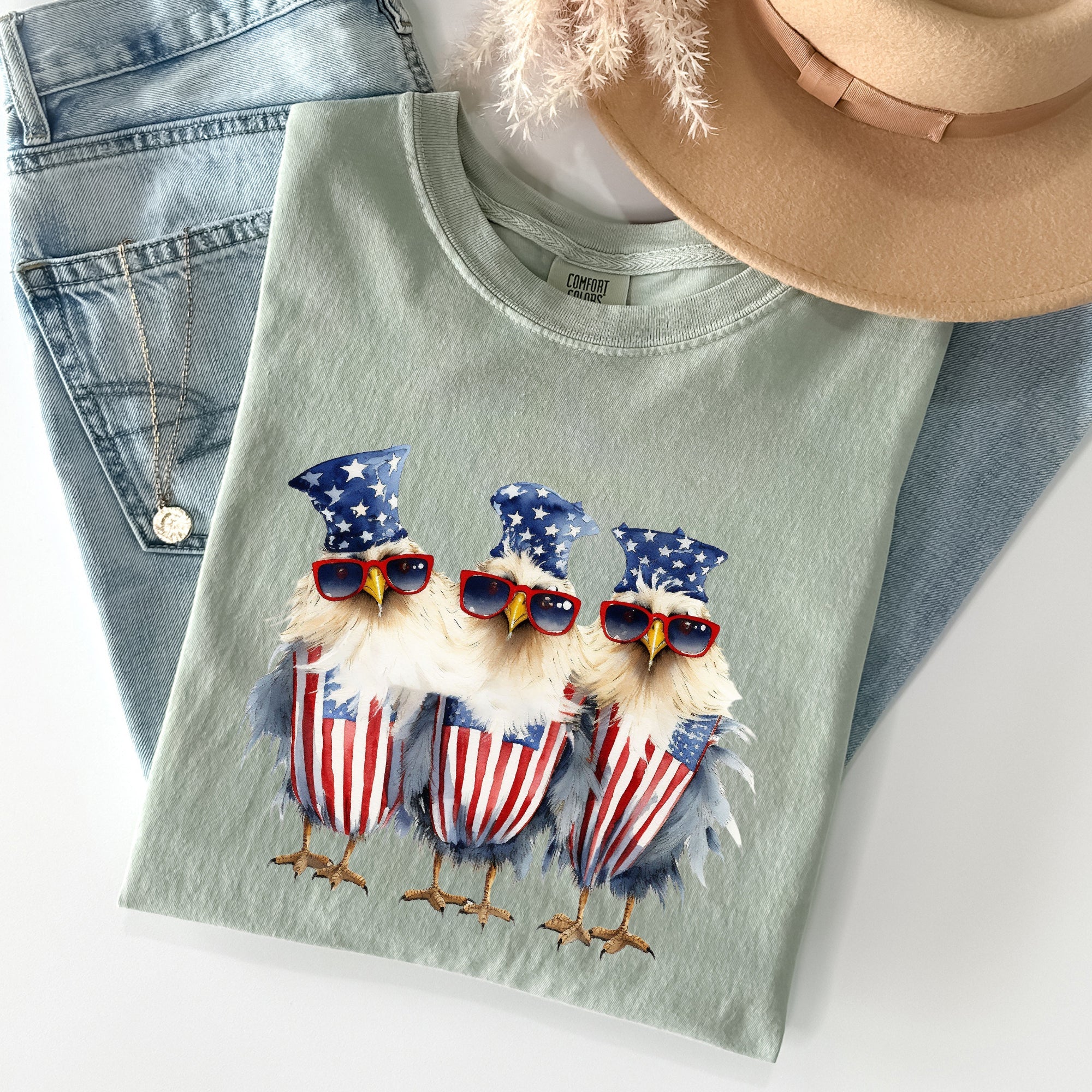 Patriotic Chickens Hippie Funny Fourth Of July Vintage Vibe Retro Edition Comfort Colors Tee