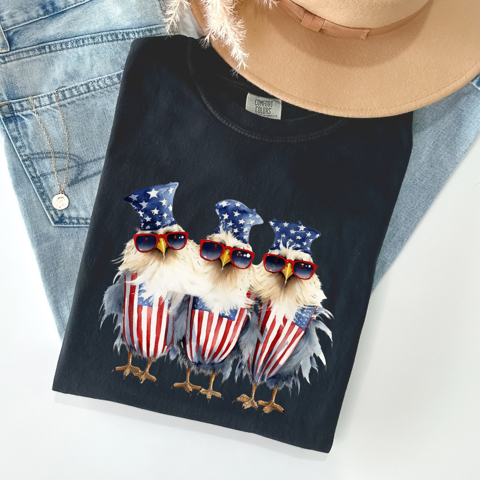 Patriotic Chickens Hippie Funny Fourth Of July Vintage Vibe Retro Edition Comfort Colors Tee