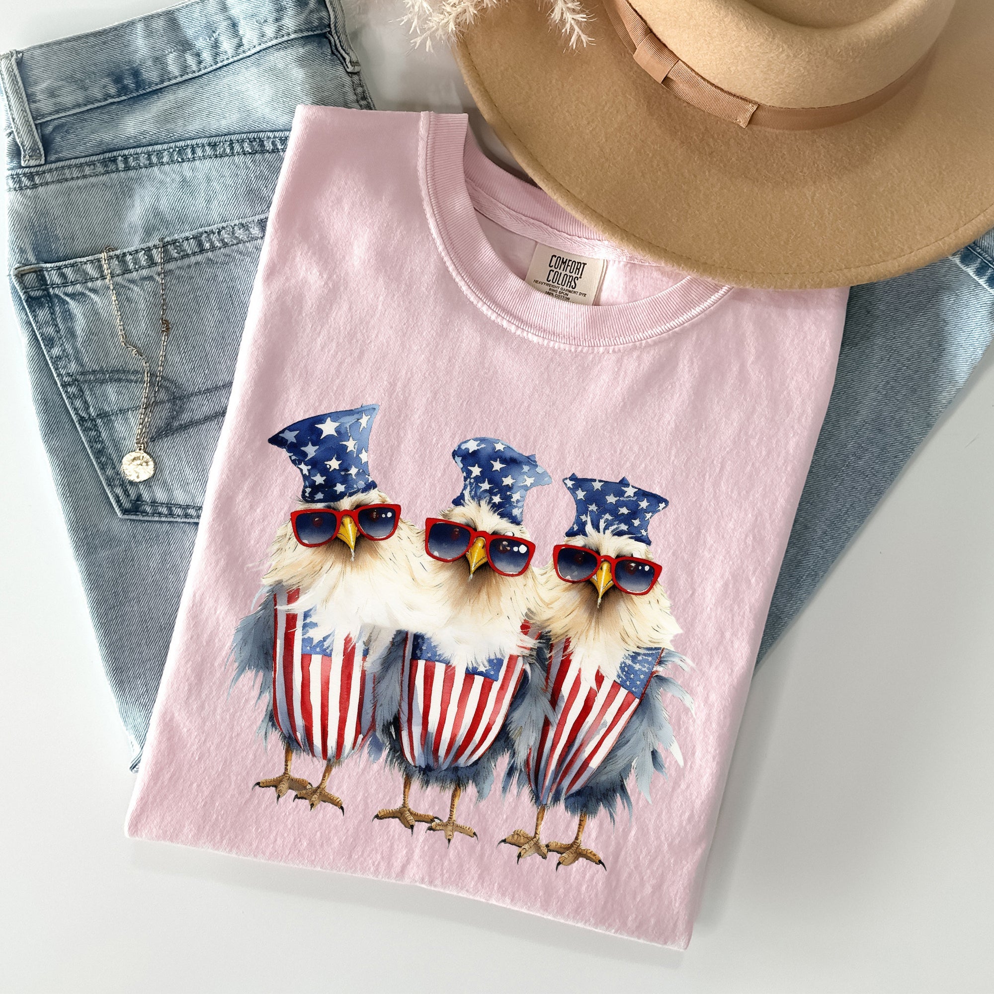 Patriotic Chickens Hippie Funny Fourth Of July Vintage Vibe Retro Edition Comfort Colors Tee