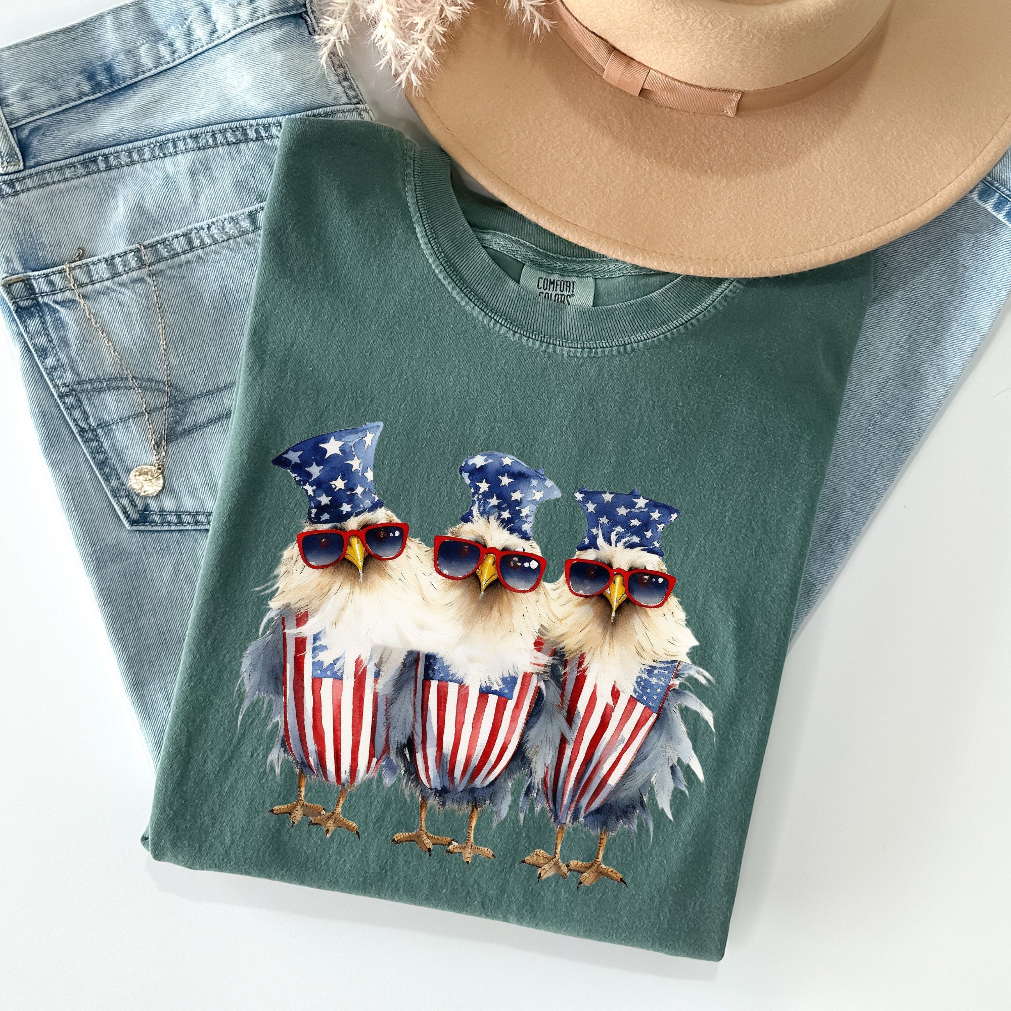Patriotic Chickens Hippie Funny Fourth Of July Vintage Vibe Retro Edition Comfort Colors Tee