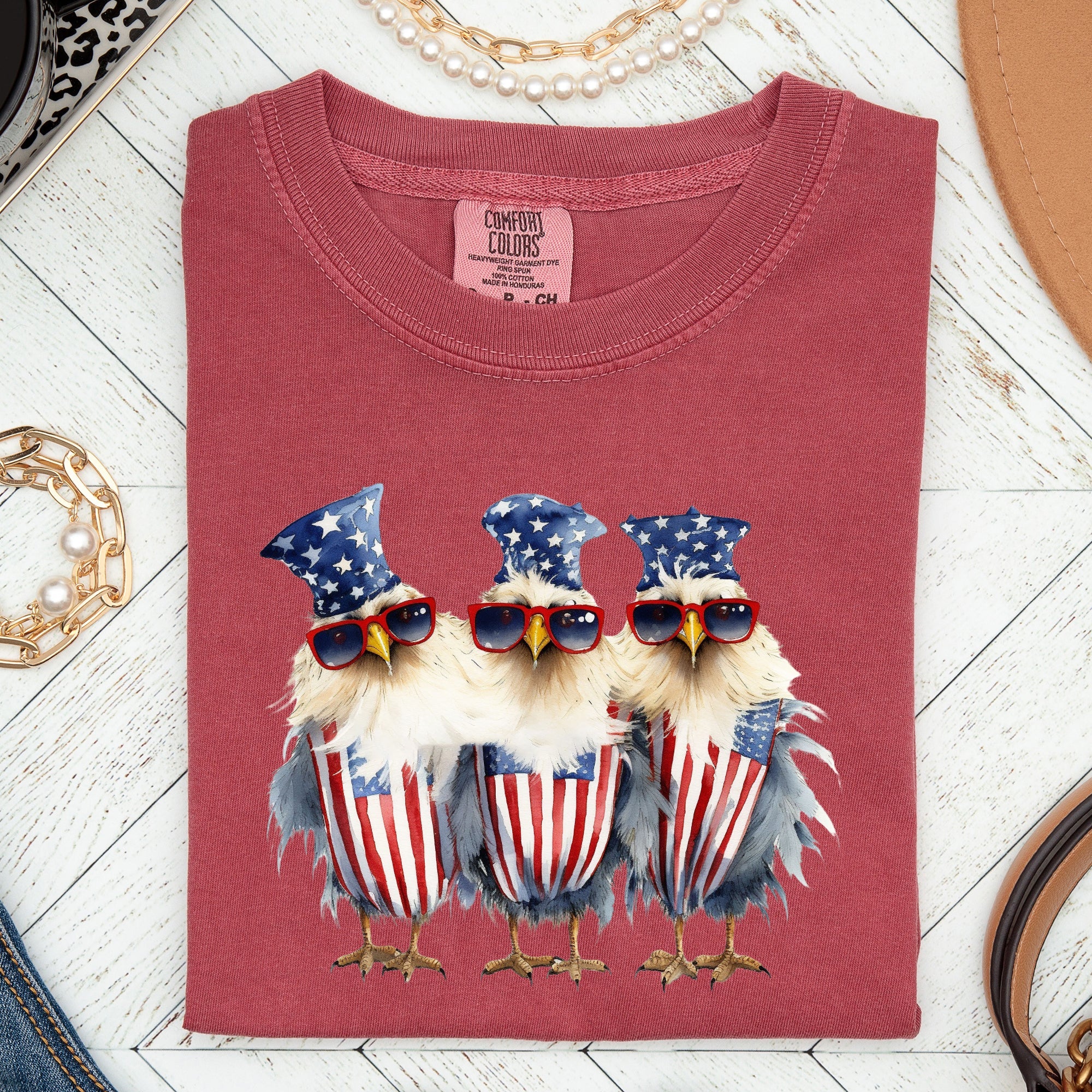 Patriotic Chickens Hippie Funny Fourth Of July Vintage Vibe Retro Edition Comfort Colors Tee