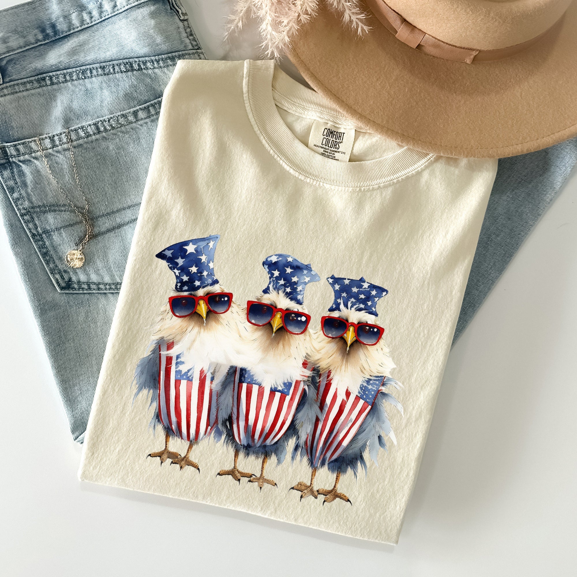 Patriotic Chickens Hippie Funny Fourth Of July Vintage Vibe Retro Edition Comfort Colors Tee