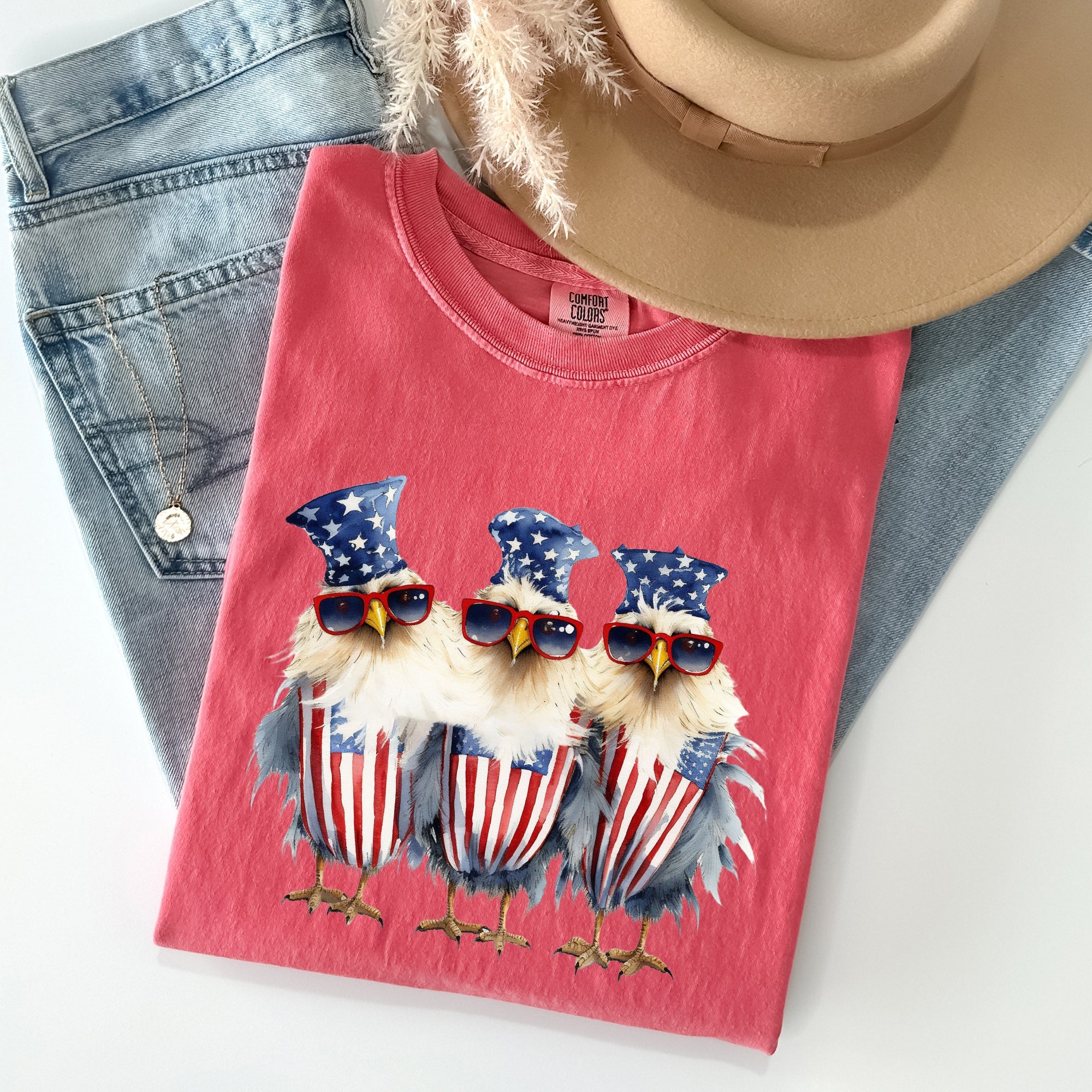 Patriotic Chickens Hippie Funny Fourth Of July Vintage Vibe Retro Edition Comfort Colors Tee