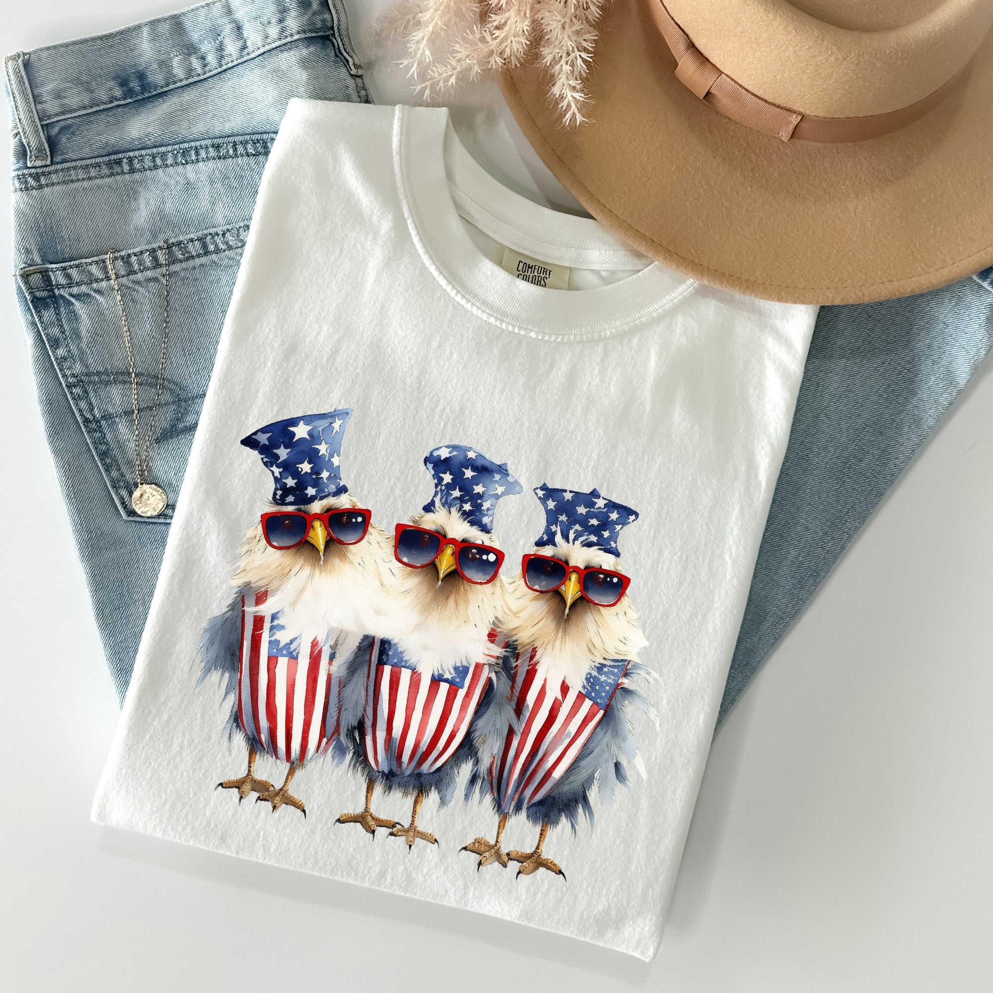 Patriotic Chickens Hippie Funny Fourth Of July Vintage Vibe Retro Edition Comfort Colors Tee