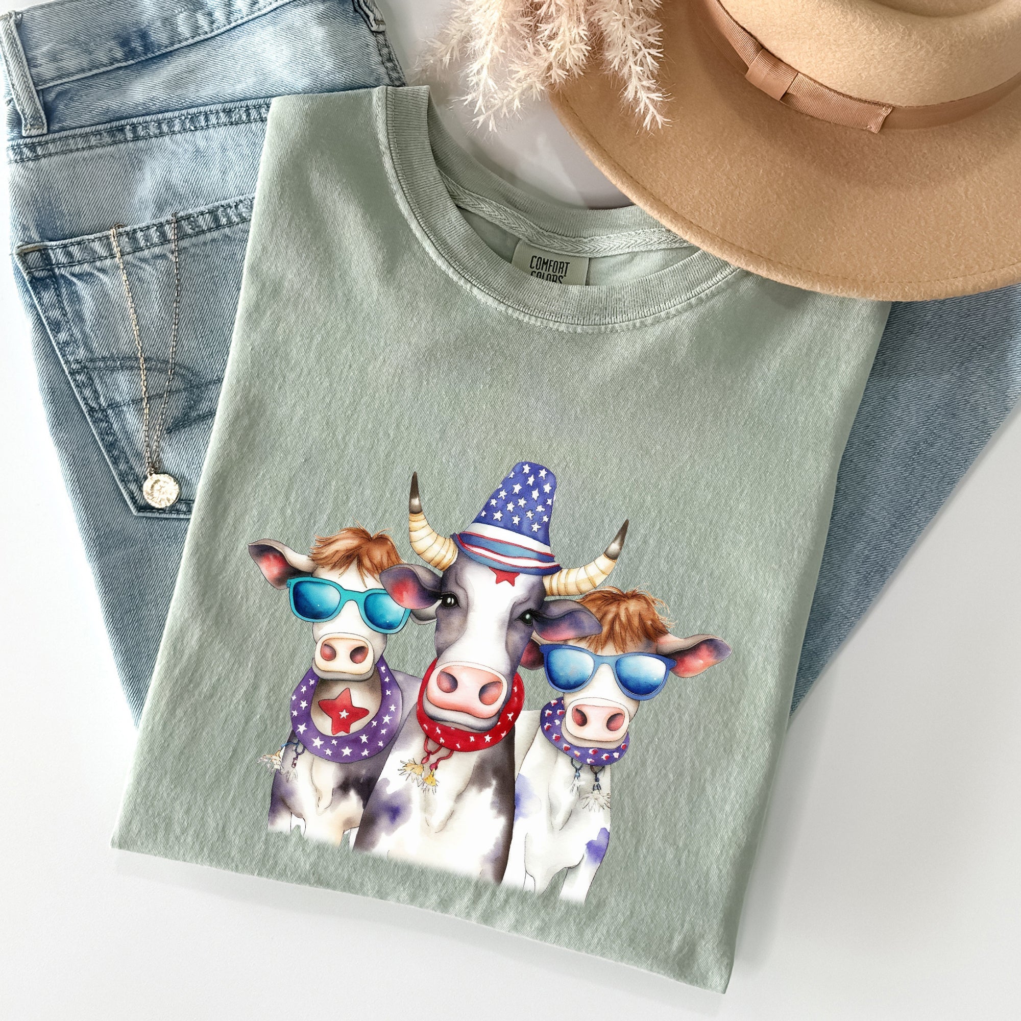 Patriotic Cows Hippie Funny 4th Of July Vintage Americana Festival Pride Comfort Colors Tee