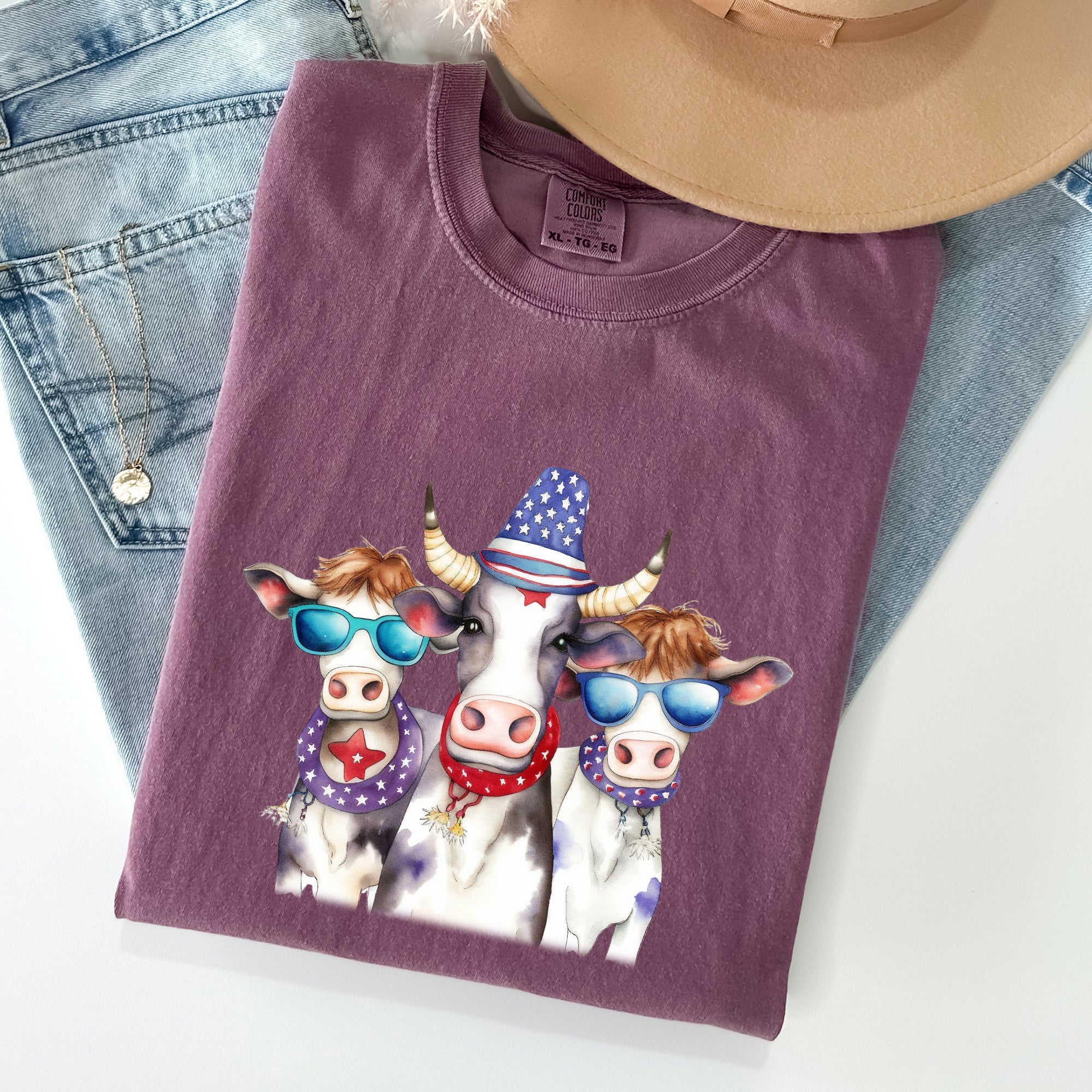 Patriotic Cows Hippie Funny 4th Of July Vintage Americana Festival Pride Comfort Colors Tee