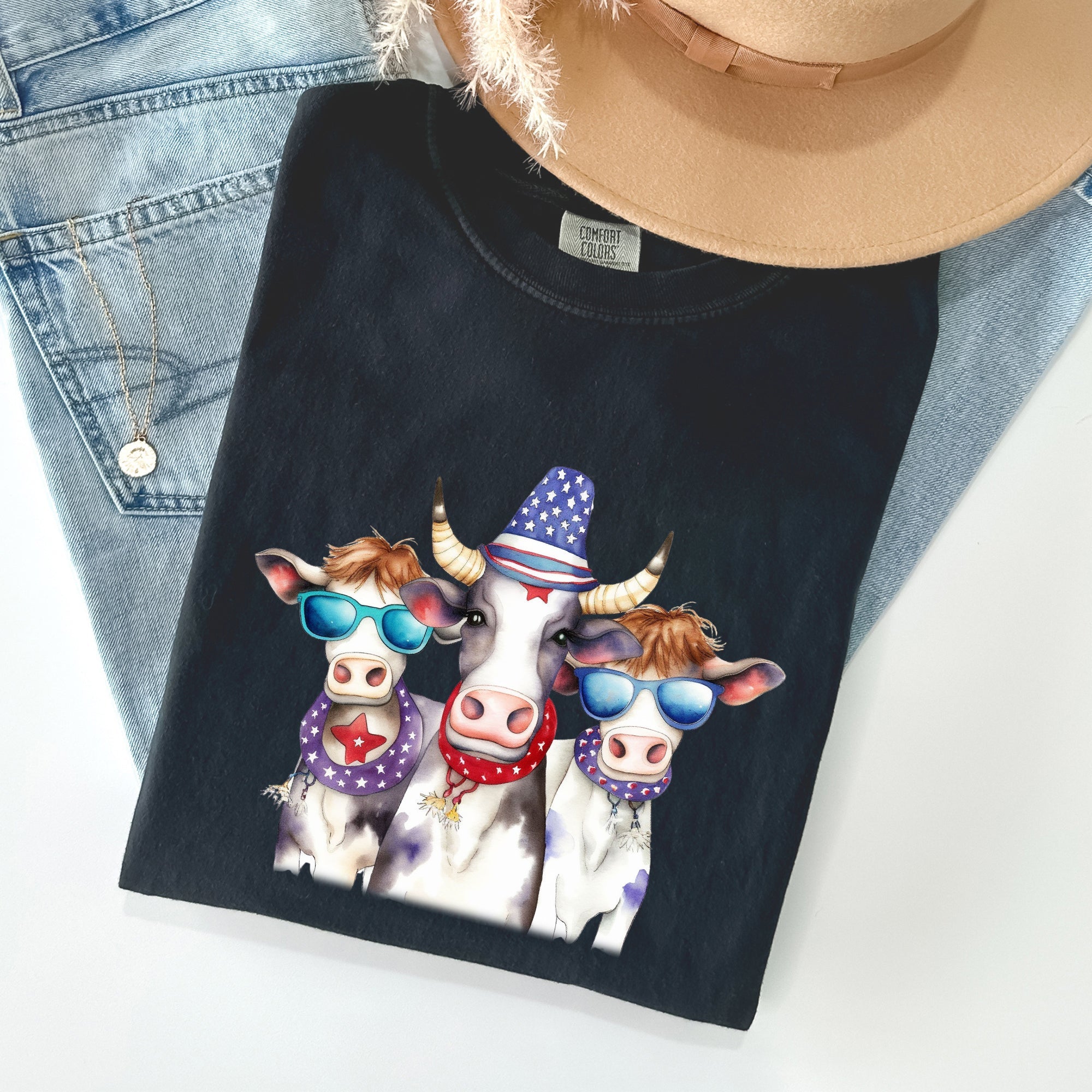 Patriotic Cows Hippie Funny 4th Of July Vintage Americana Festival Pride Comfort Colors Tee