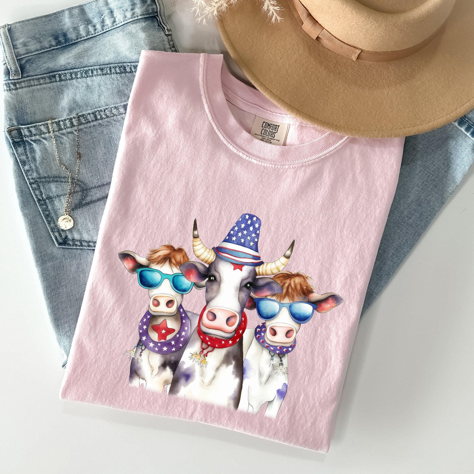 Patriotic Cows Hippie Funny 4th Of July Vintage Americana Festival Pride Comfort Colors Tee